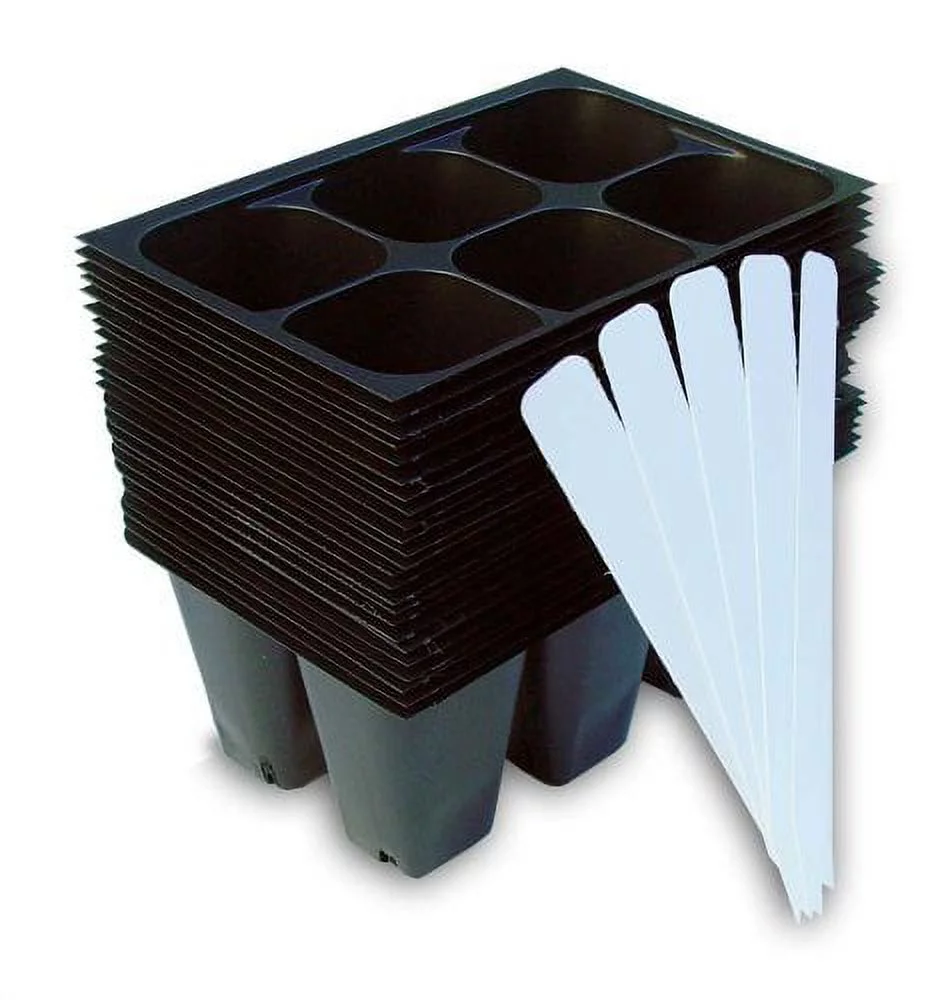 Seedling Starter Trays, 144 Cells: (24 Trays; 6-cells Per Tray), Plus 5 Plant Labels by Industry Standard Grower's Supply