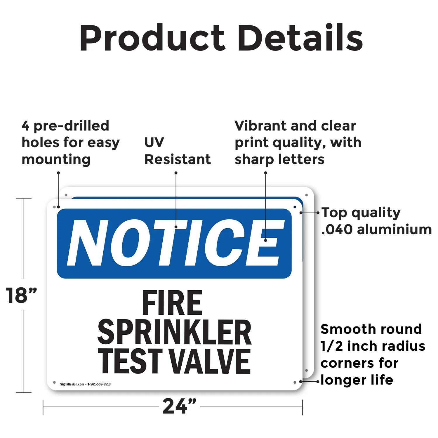 (2 Pack) Fire Sprinkler Test Valve OSHA Notice Sign 24 Inch X 18 Inch Indoor / Outdoor Rust-Free Aluminum Metal Signs for Workplace, Workshop, and Construction Site, Made in the USA