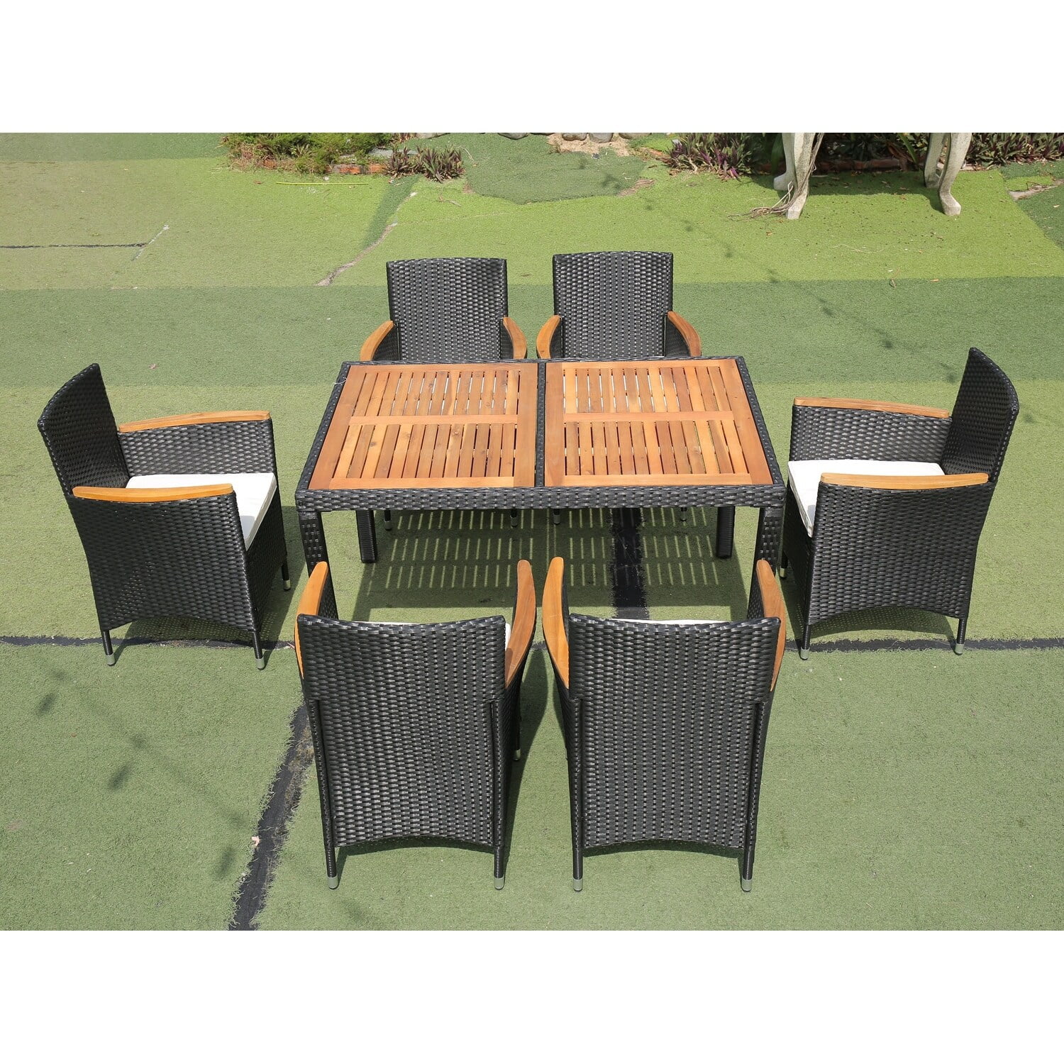 Nestfair  7-piece Outdoor Patio Wicker Dining Set Black