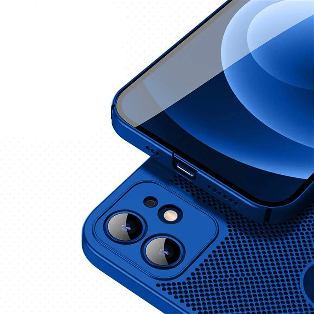 Heat Dissipation iPhone 13 Pro Case (Blue) Breathable Cooling Hollow Cellular Hole Full Camera Lens Protection Ultra Slim Cover
