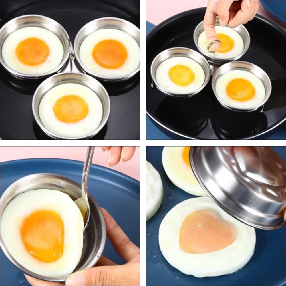 2pcs Stainless Steel Egg Mold Egg Poacher Easy Egg Boiling Mold Oil Brush