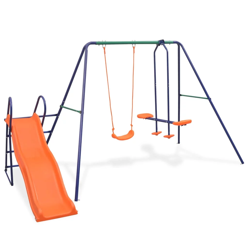 Anself Swing Set Steel Swing with Swing Seat, Single Swing and Slide  Children Patio Playset for  Orange 117 x 76 x 70.9 Inches (W x D x H)
