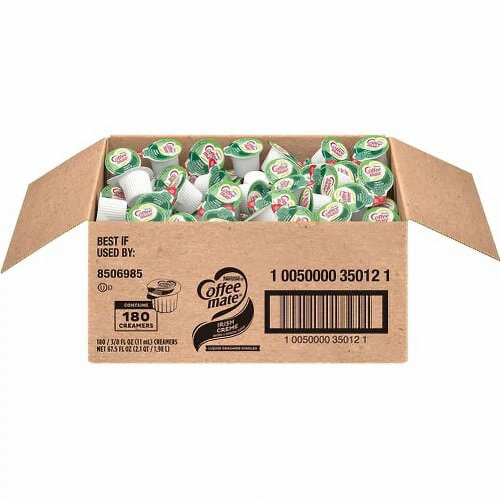 Coffee mate Irish Cream Liquid Creamer - Irish Cream Flavor - 0.38 fl oz (11 mL) - 180/Carton | Bundle of 2 Cartons