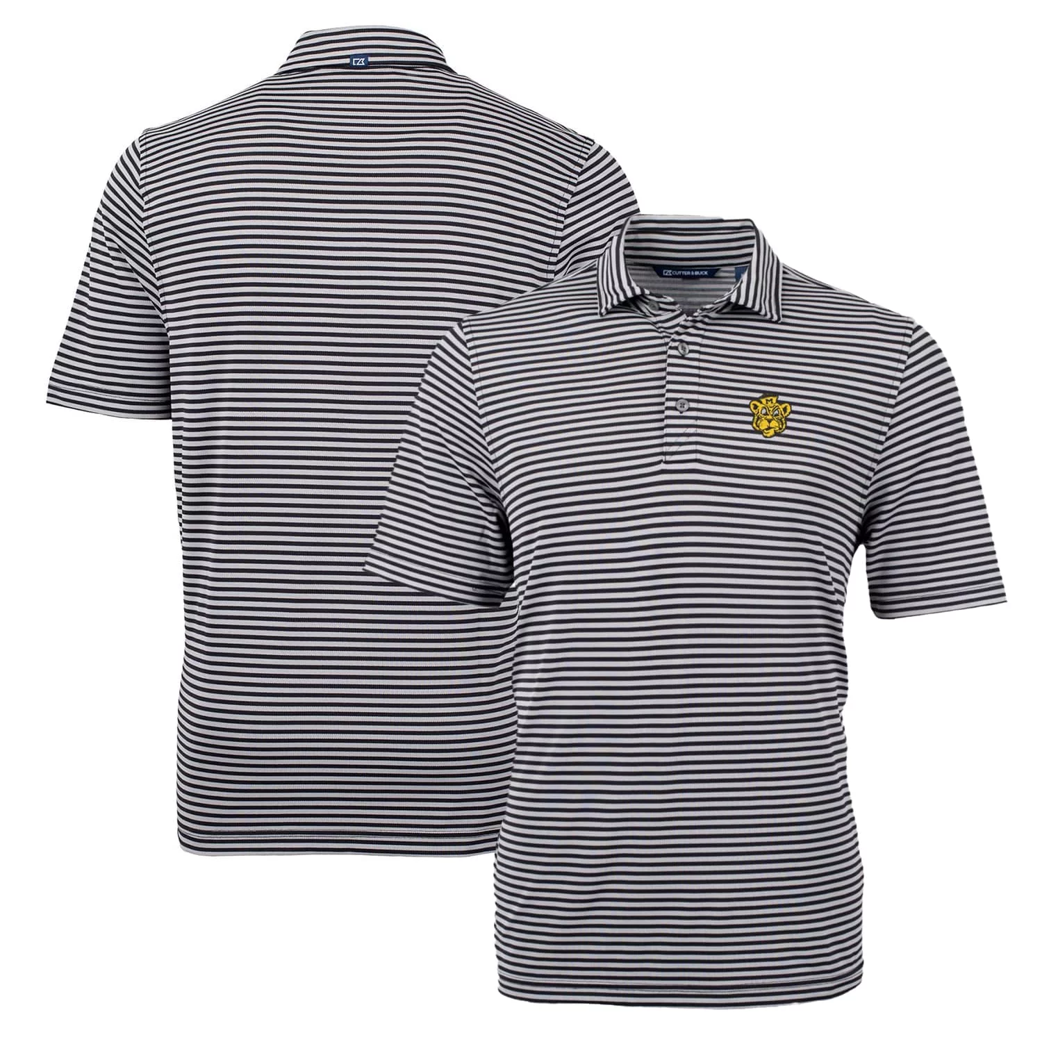 Men's Cutter & Buck Black Missouri Tigers Throwback Logo Virtue Eco Pique Stripe Recycled Polo