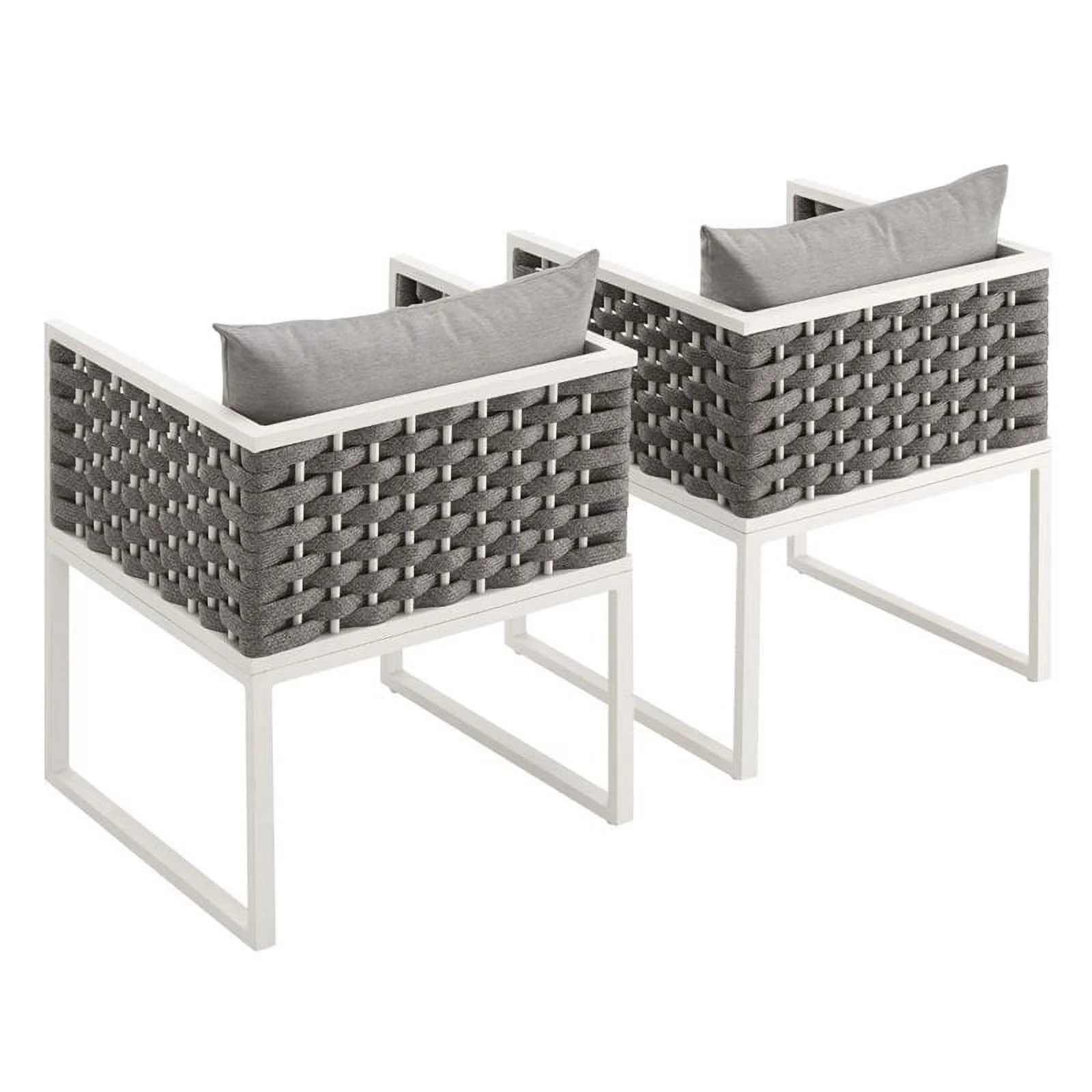Pemberly Row  Aluminum Patio Dining Armchair in White and Gray (Set of 2)