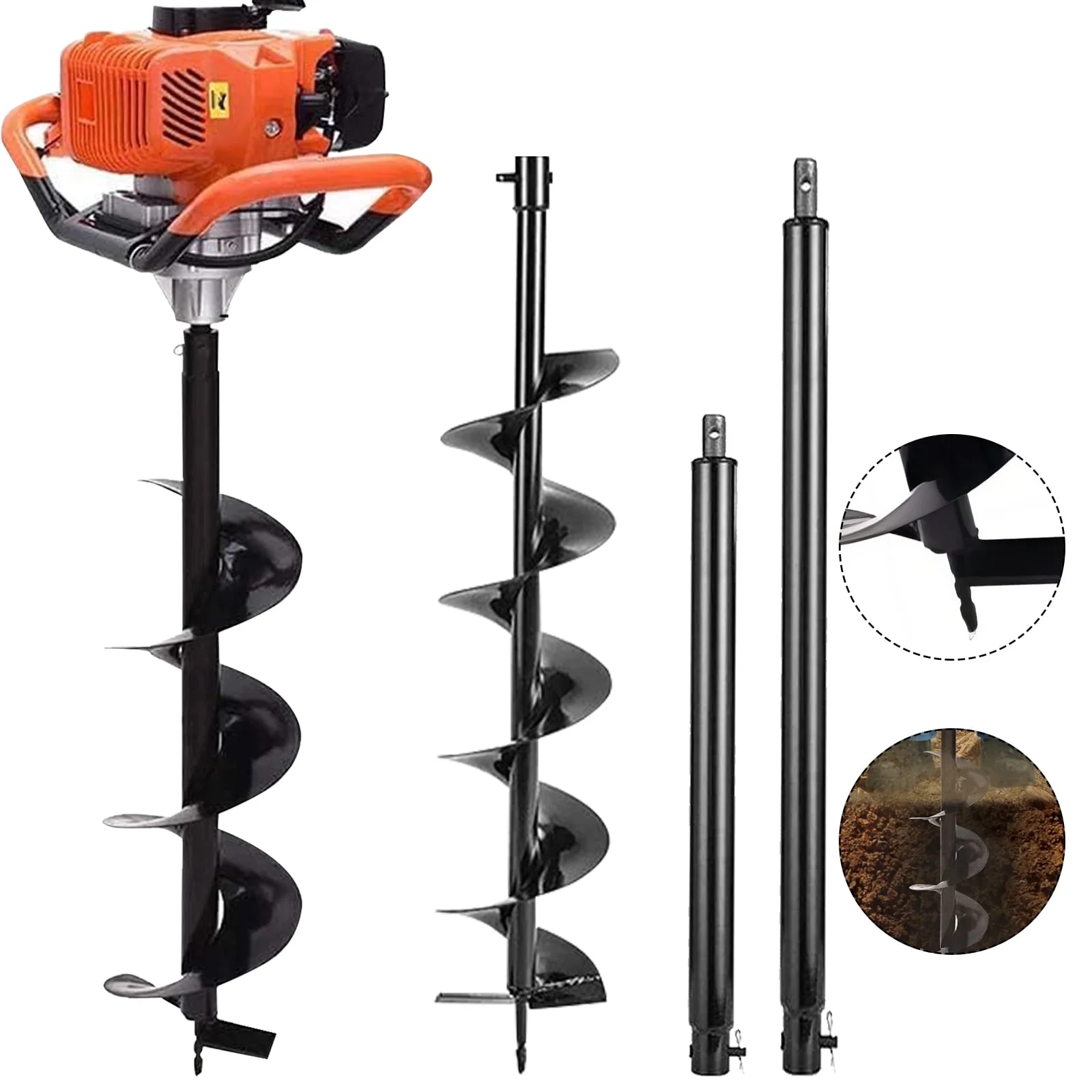 JSTUOKE 62cc 2100W Post Hole Digger 2 Stroke Petrol Gas Powered Earth Digger with 2 Auger Drill Bits ( 6