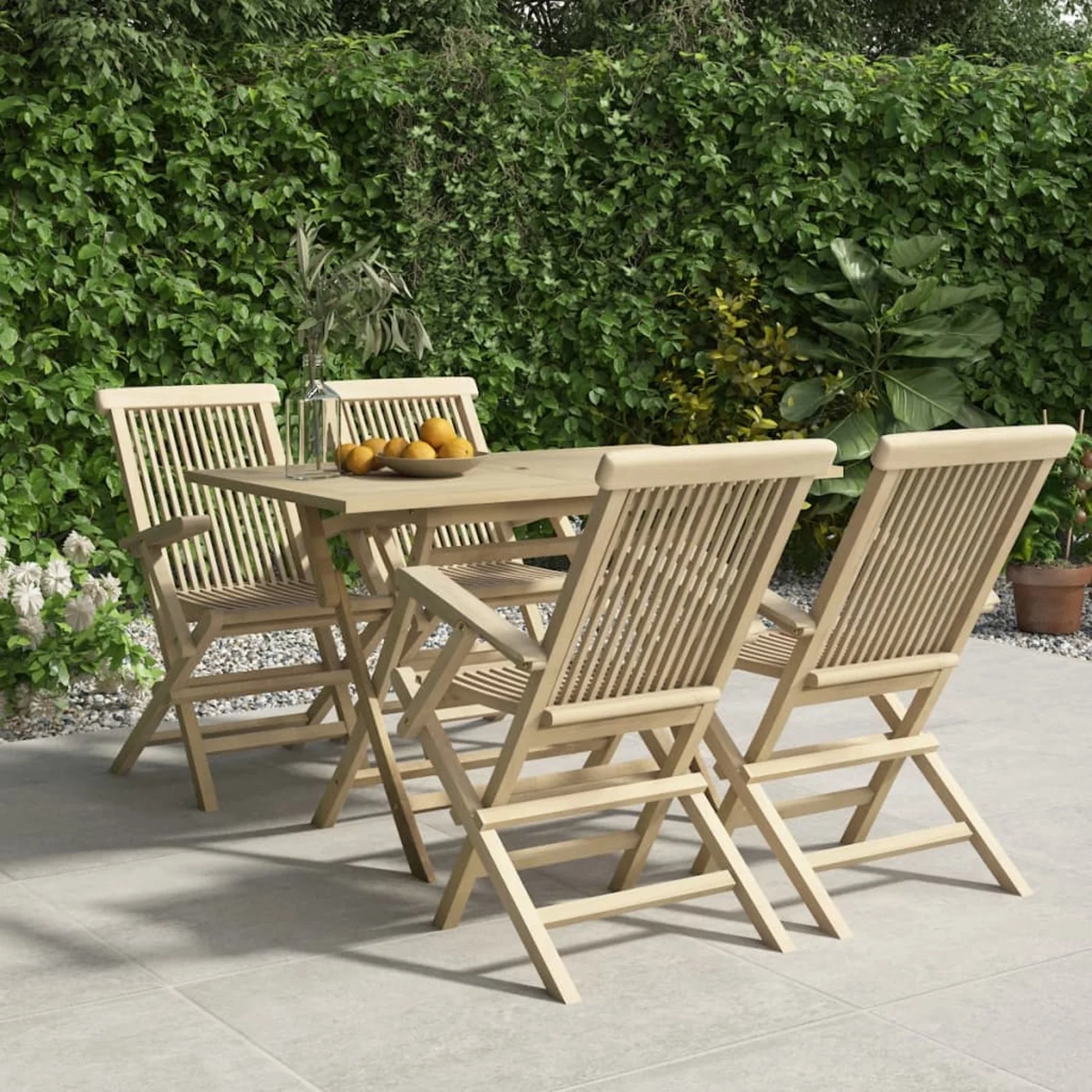 Uteam Teak Wood Patio Dining Set Solid Gray 5 Piece