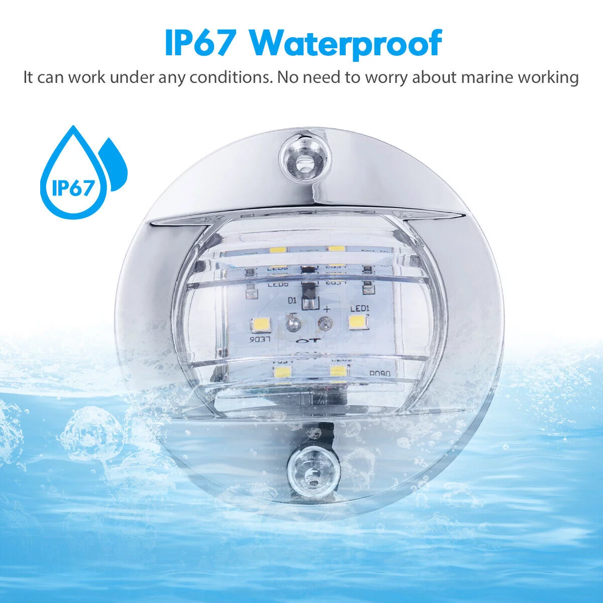 2X Round Marine Boat LED Courtesy Lights Cabin Deck Stern Navigation Light White