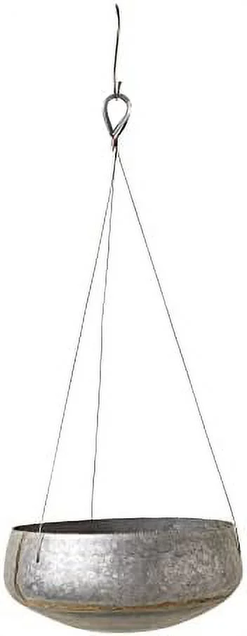 Galvanized Metal Hanging Planter with Line Design, Silver and