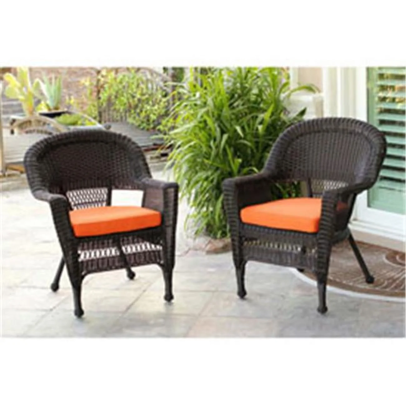 W00205-4-C-FS016-CS Honey Wicker Chair with Orange Cushion- Set of 4