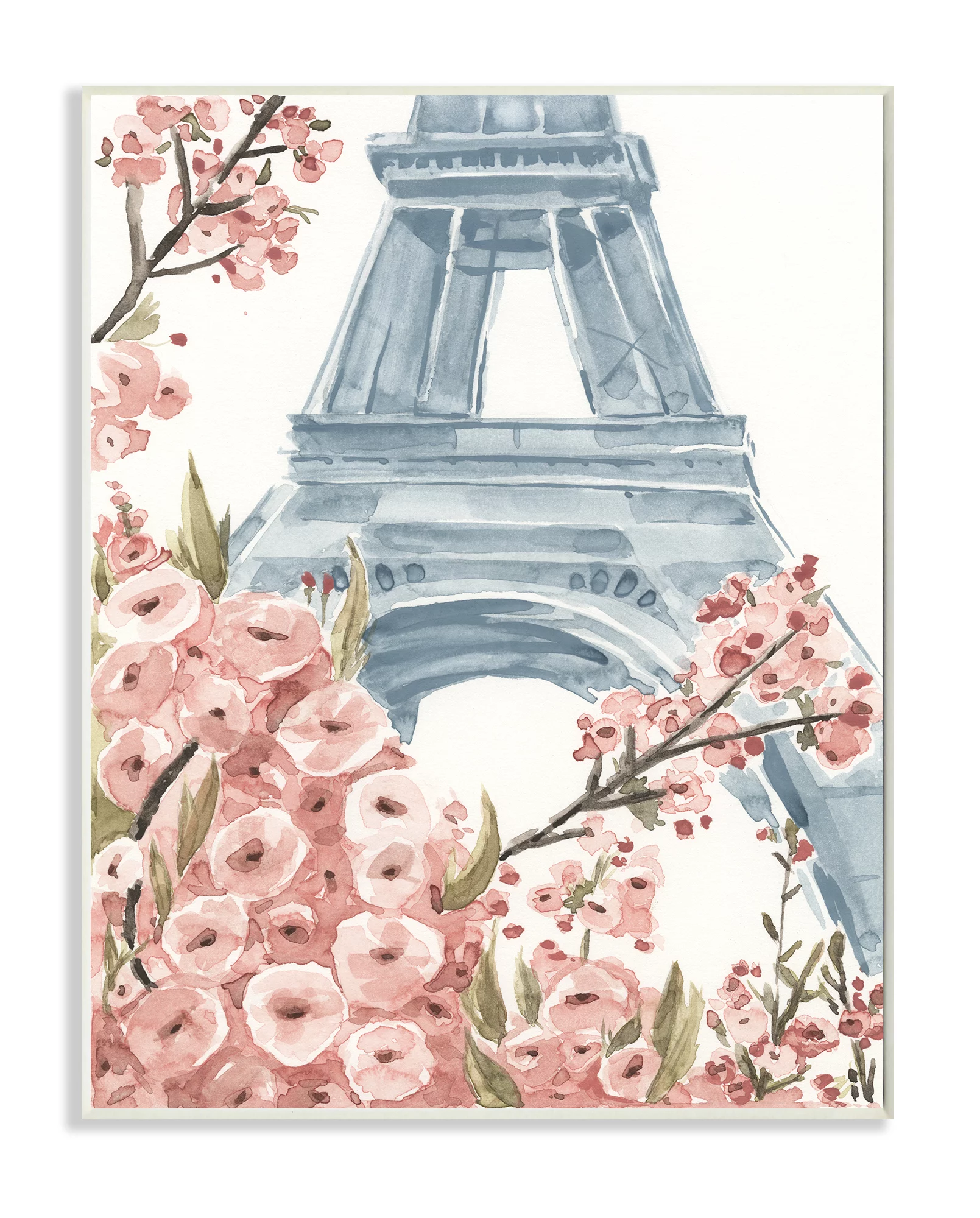 Stupell Industries Paris Flowers Eiffel Tower Pink Blue Watercolor Painting Unframed Art Print Wall Art, 13x19, by Annie Warren