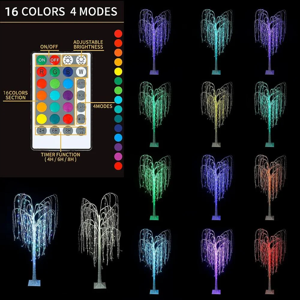 256 LED 5.5FT Colorful Lighted Willow Tree, RGB Color Changing Weeping Willow Tree with Remote