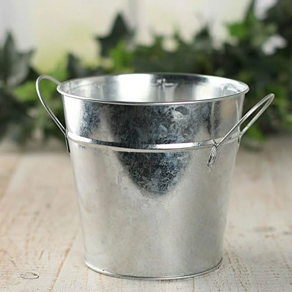 Rustic Metal Planter - Tin Bucket With Liner And Handles For Home Decor And Decorations (Size: 5-1/2