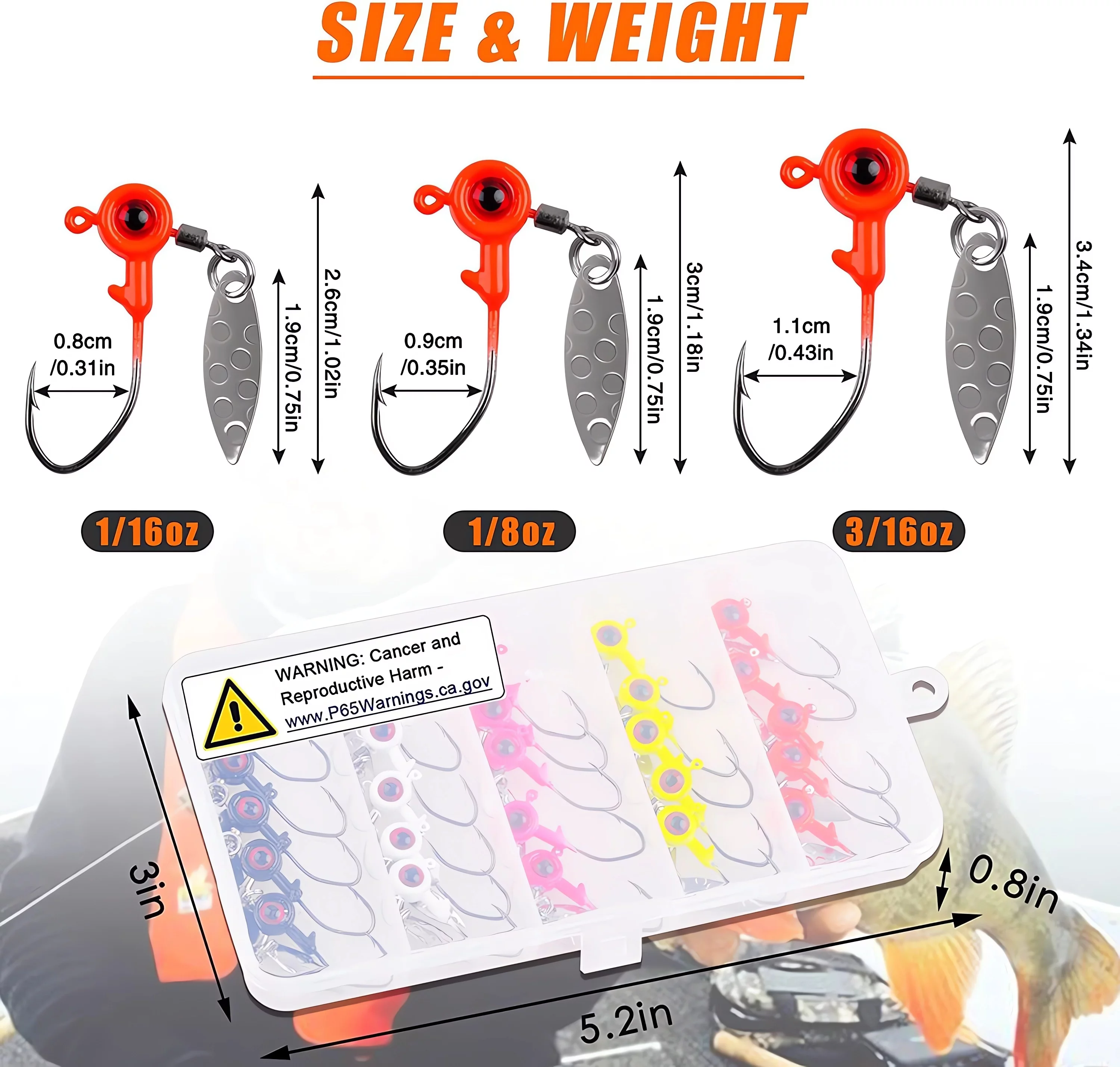 Crappie Fishing Jig Heads Kit,25pcs Underspin Lures Jig Head with Spin Blade Eye Ball Painted Jigs Hooks