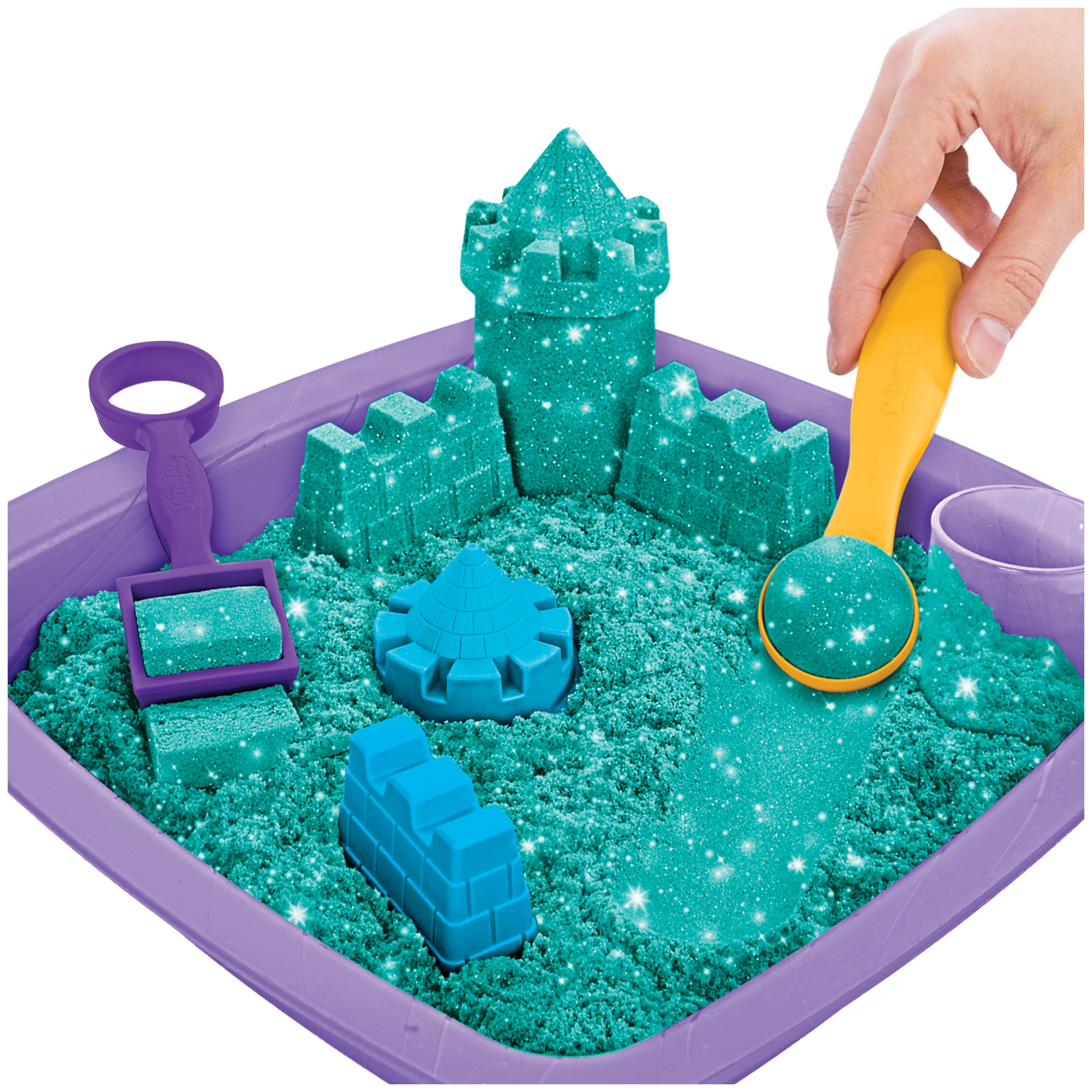 Kinetic Sand Sparkle Sandcastle Set w/ 1lb Teal Shimmer Kinetic Sand