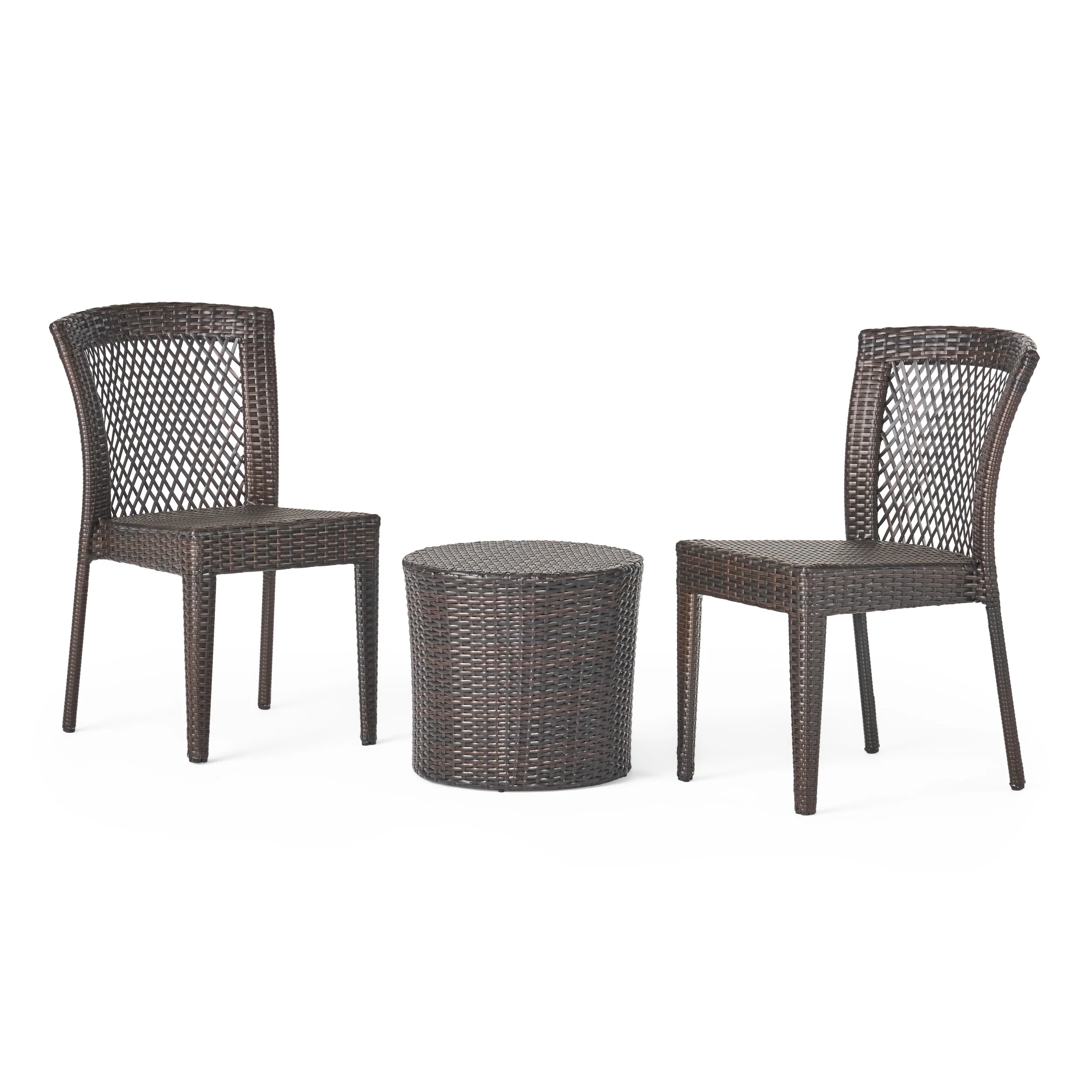 Julia Outdoor 3 Piece Wicker Stacking Chair Chat Set, Multibrown