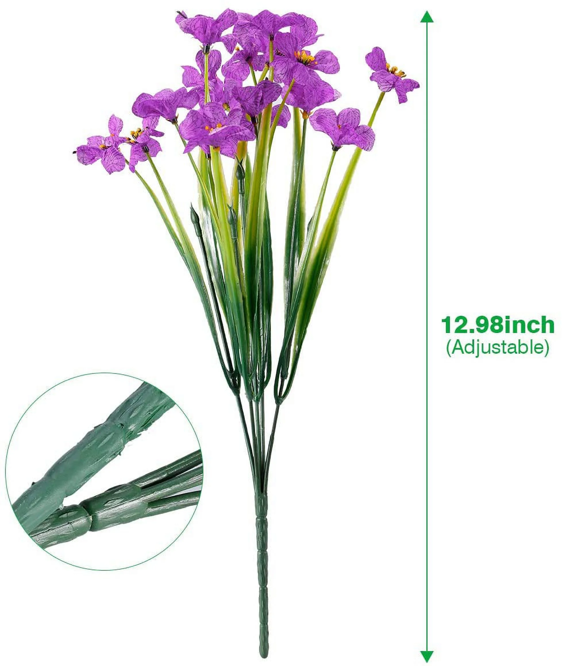 6 Bundles Artificial Outdoor Flowers Violet, UV Resistant Fake Plastic Faux Greenery Plants for Wedding Home Garden Porch Decoration (Purple)