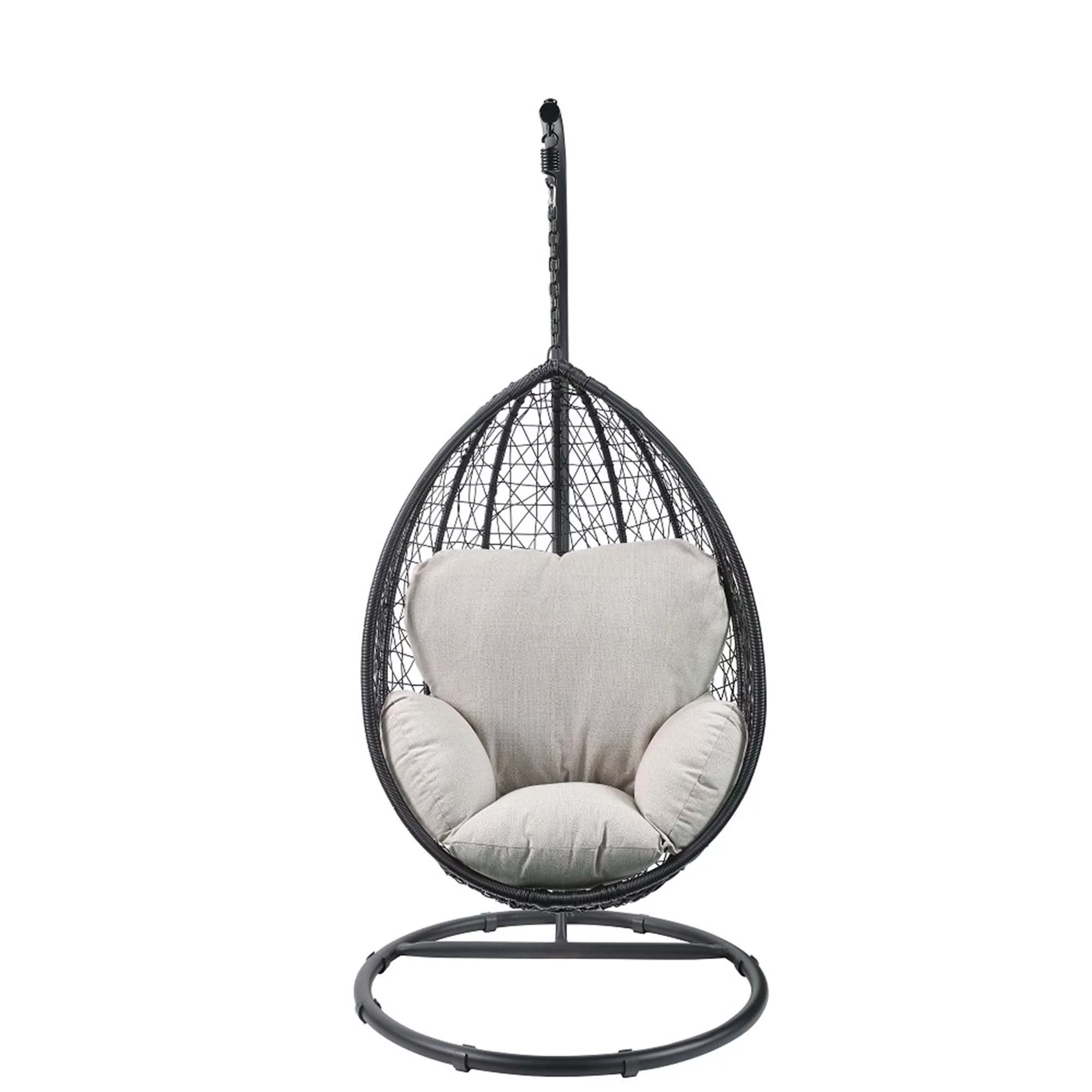 Direct Wicker Patio Swing Chair with Stand in Beige Fabric & Black Wicker