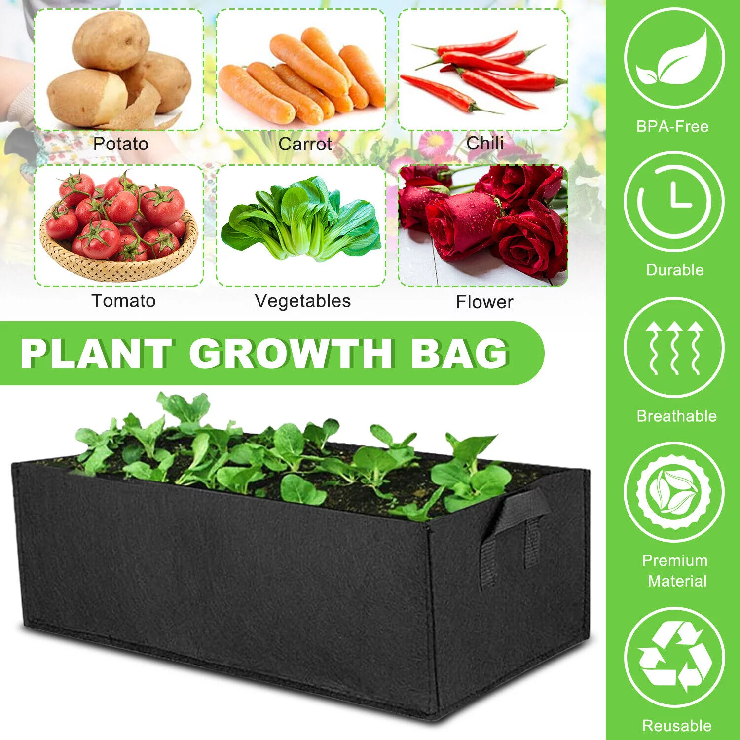 1-30 Gallon Plant Grow Bags Fabric Pot Nursery Soil Bag Thickened Nonwoven Bag