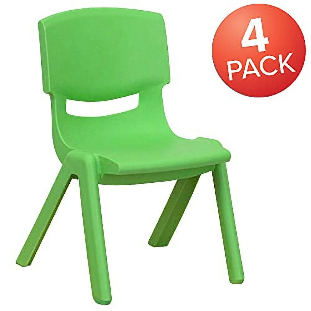 EMMA + OLIVER 4 Pack Green Plastic Stackable School Chair with 10.5