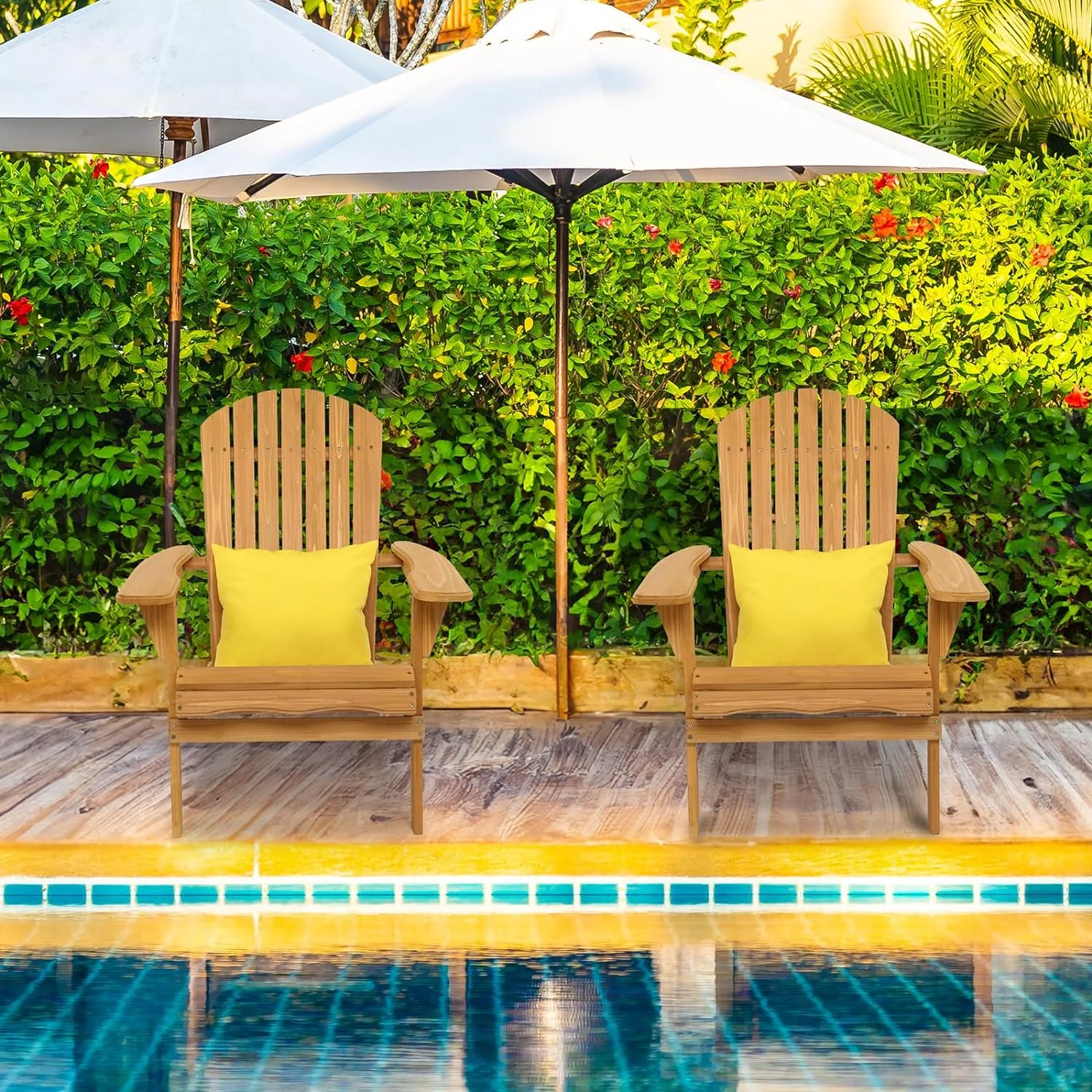 VINGLI Wooden Folding Adirondack Chairs Set of 4 for Outdoor, 350LBS Clearance Fire Pit Chairs, All Weather Wood Patio Lounge Chair for Garden/Lawn/Yard