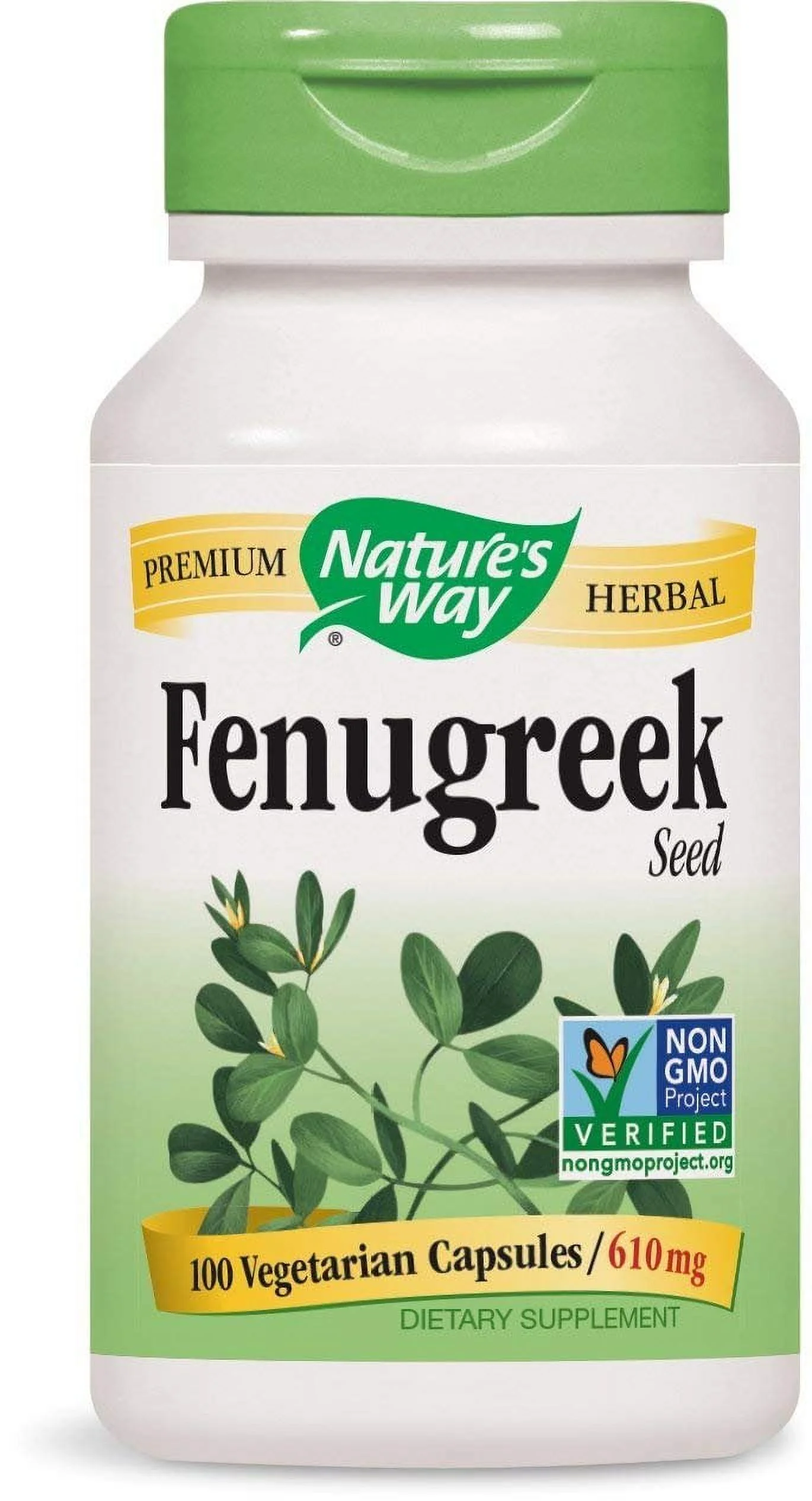 Nature's Way Premium Herbal Fenugreek Seed 610 mg per Vegetarian capsule, 100 Count