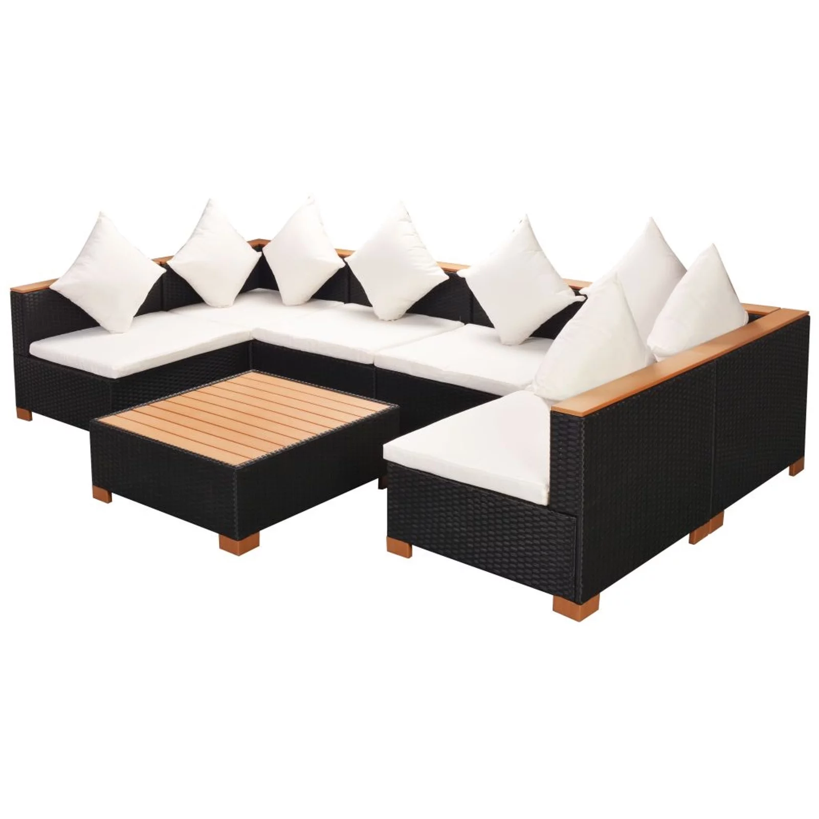 Carevas 7 Piece Patio Set with Cushions Poly Rattan Black