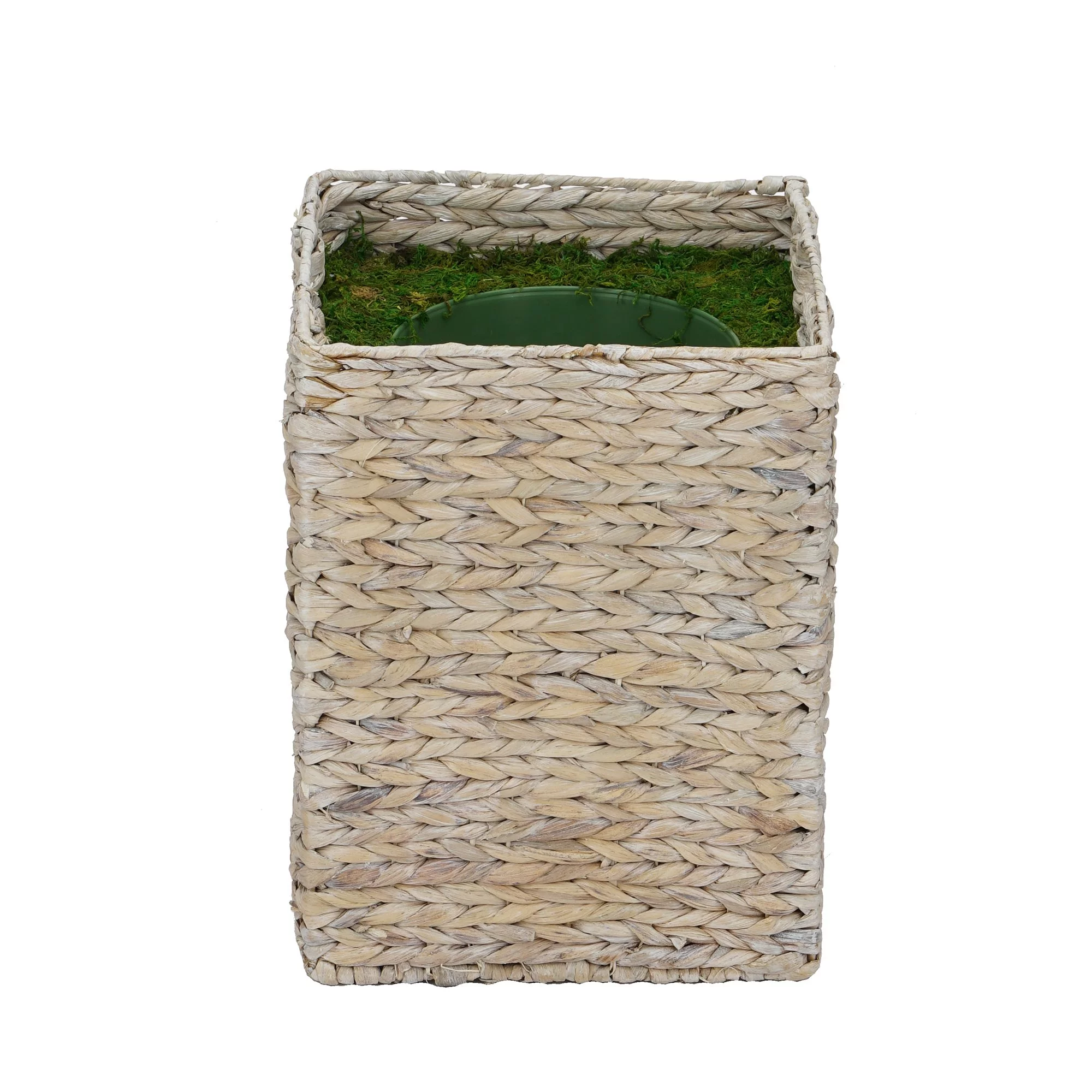 House of Silk Flowers Large Square Water Hyacinth Basket Planter Pot-in-a-Pot (White-Wash)