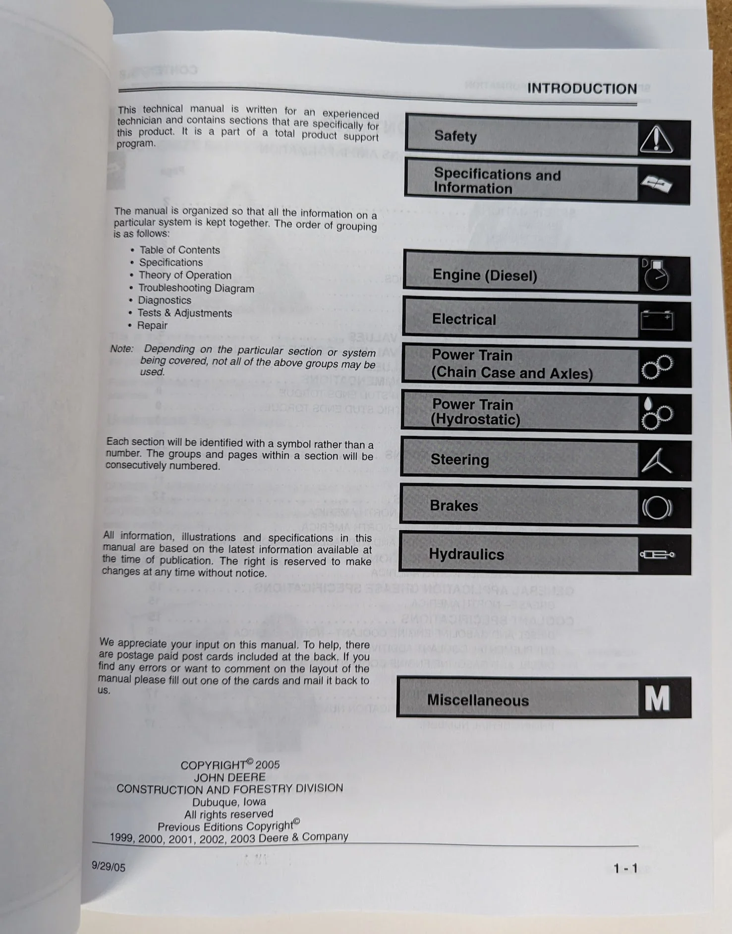 John Deere 4210, 4310, 4410 Utility Tractor   Service Manual - Part Number # TM1985