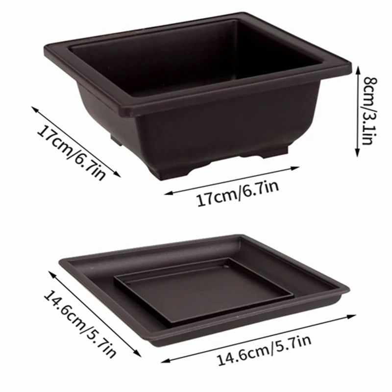 Flowerpots Imitation Purple Clay Succulent Plants Pots Outdoor Garden Landscape Bonsai Pot Trays Rectangular Square Planter Square-L with tray