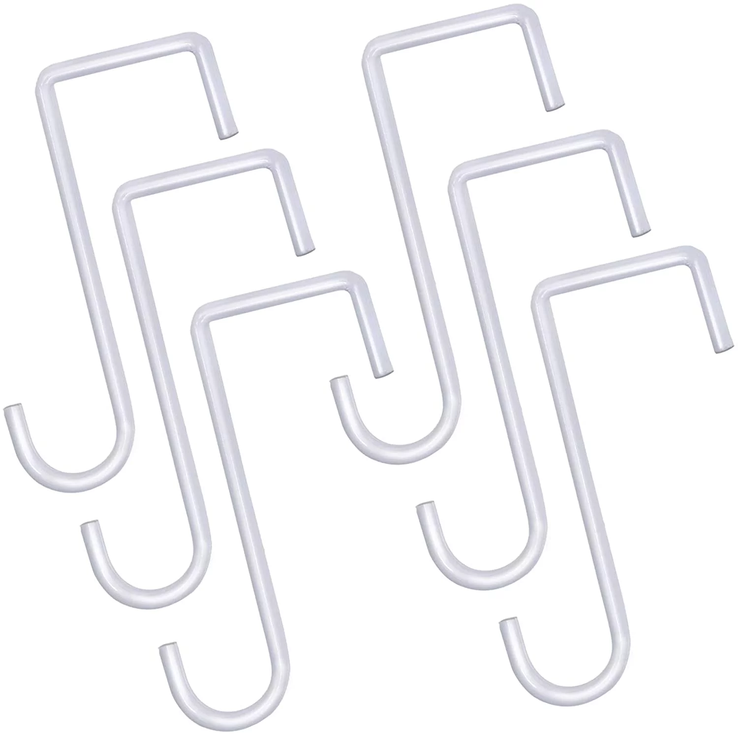 6 Pack 2 x 6 inch Vinyl Fence Hooks Patio Hooks White Powder Coated Steel Hangers fits Easily for Indoor & Outdoor Hanging Lights, Plants & Planters, Bird Feeder, Pool Equipment