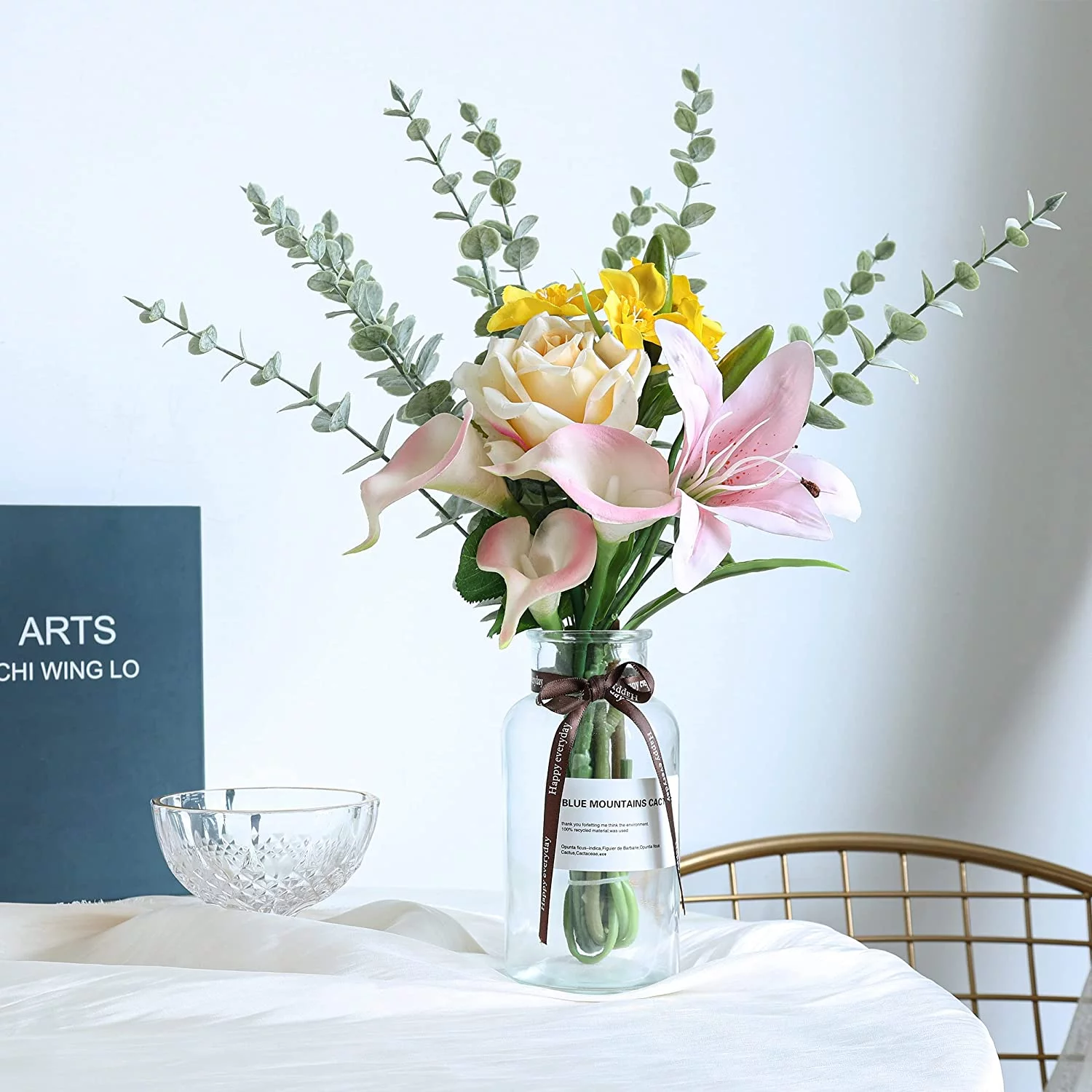 Sinhoon 36pcs Real Touch Leaf Artificial Eucalyptus Stem Faux Eucalyptuses Wedding Flower Bouquet Centerpiece Home Decor