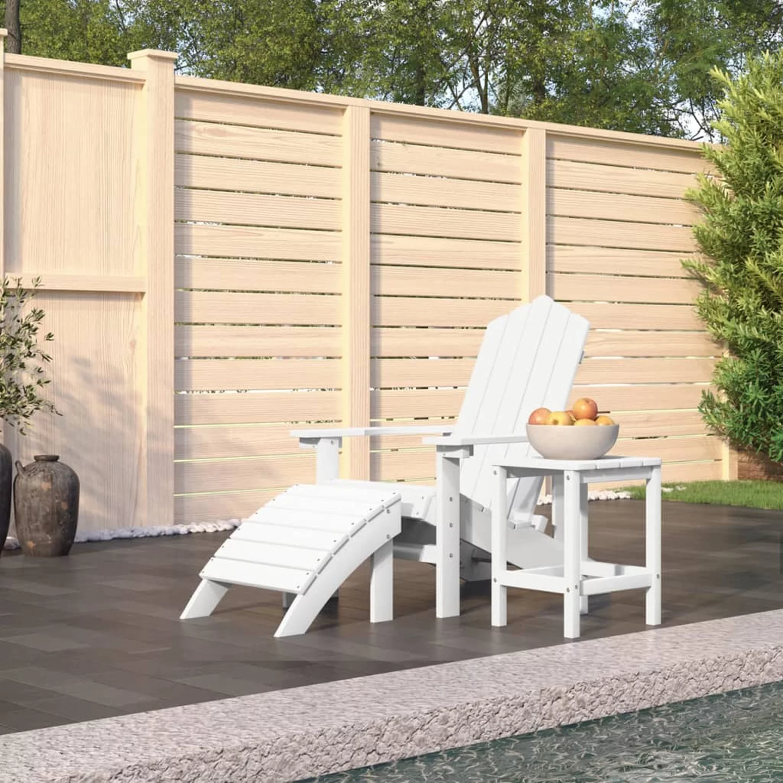Andoer Patio Adirondack Chair with Footstool & Table HDPE White