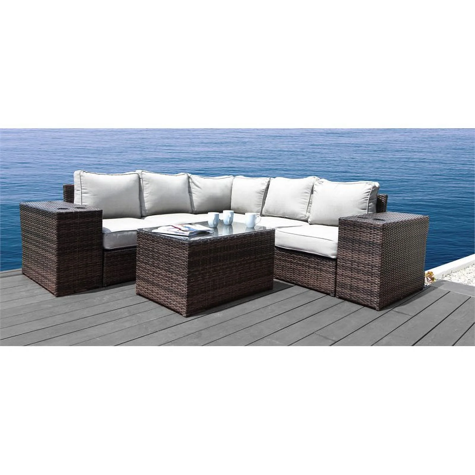 Living Source International 8-piece Rattan Sectional Set w/Cushions - Espresso