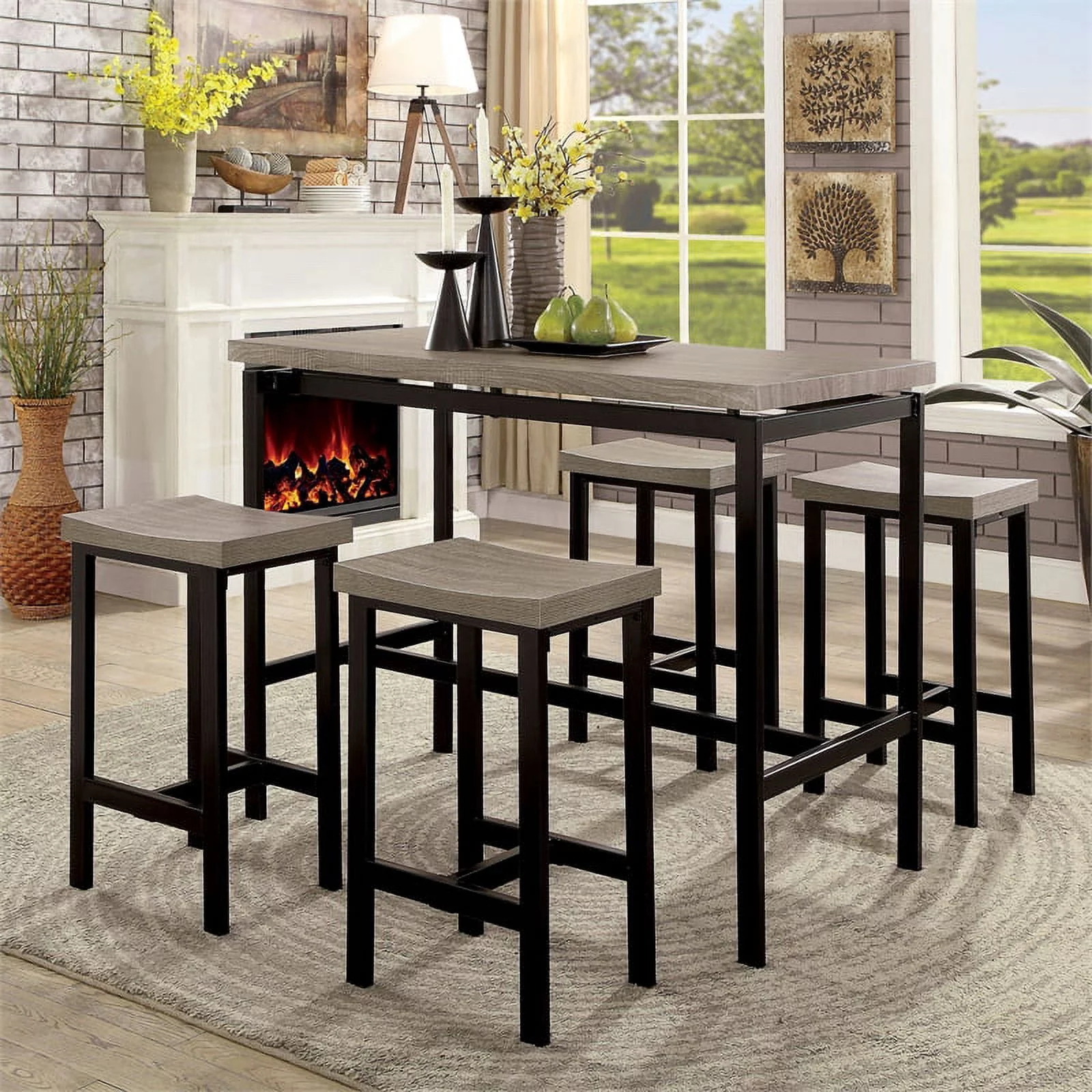 Furniture of America Sammiah Metal 5-Piece Counter Height Table Set in Gray