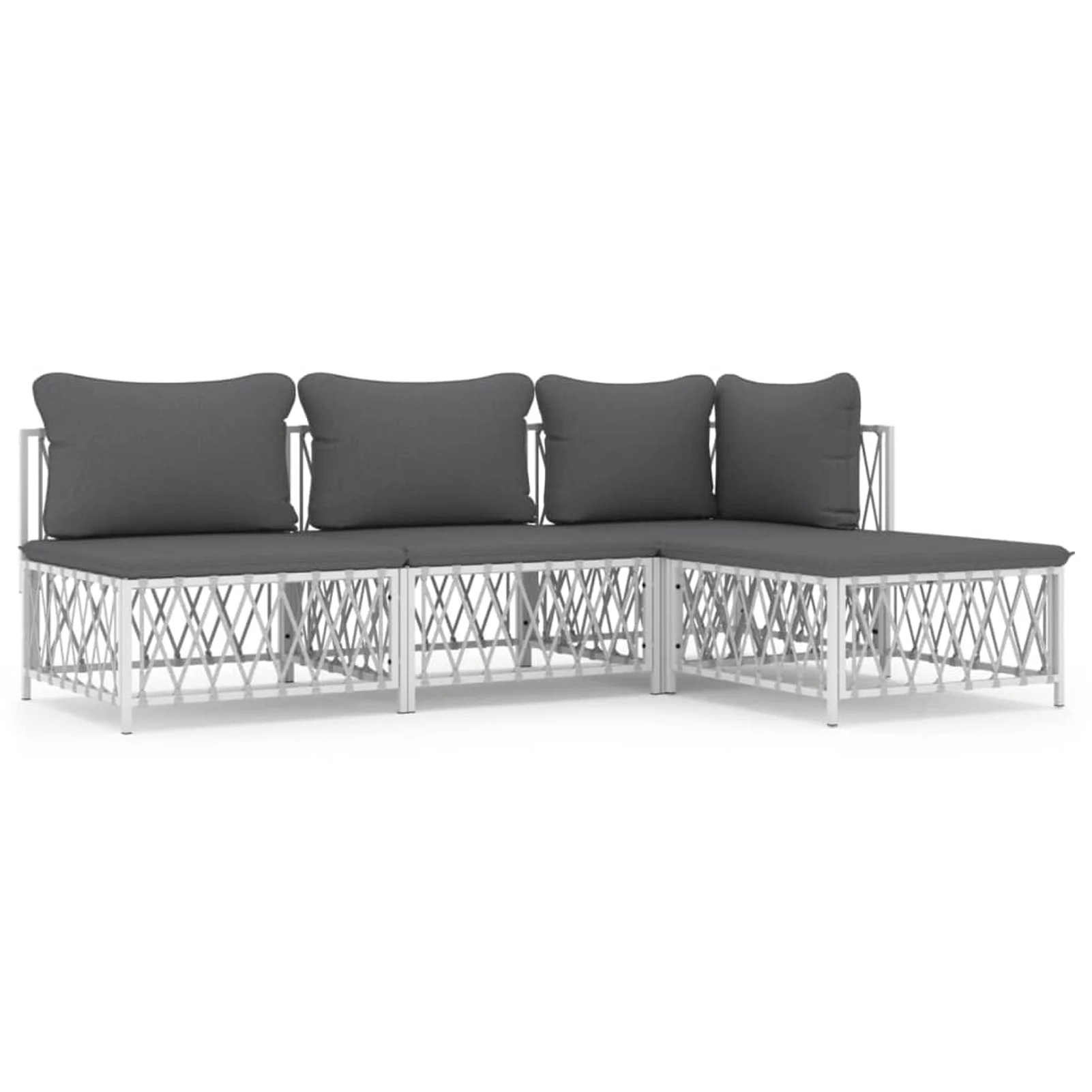 Dcenta 4 Piece Patio Set with Cushions White Steel