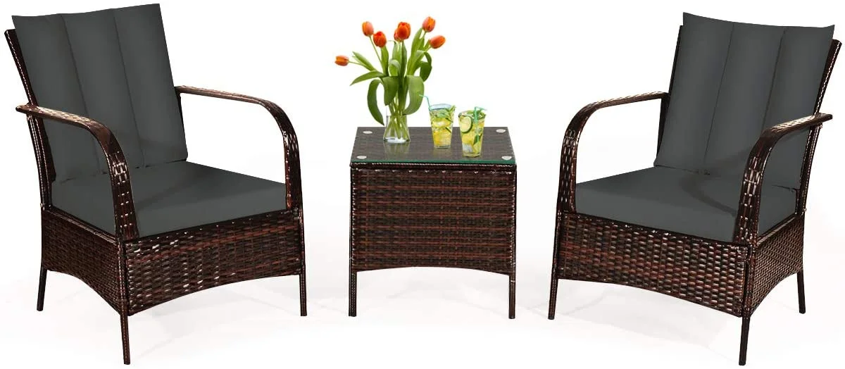 Dina 3 Piece Wicker Patio Furniture Set  Outdoor PE Rattan Conversation Set with Chairs  Cushions & Coffee Table for Patio Garden Poolside  Off White