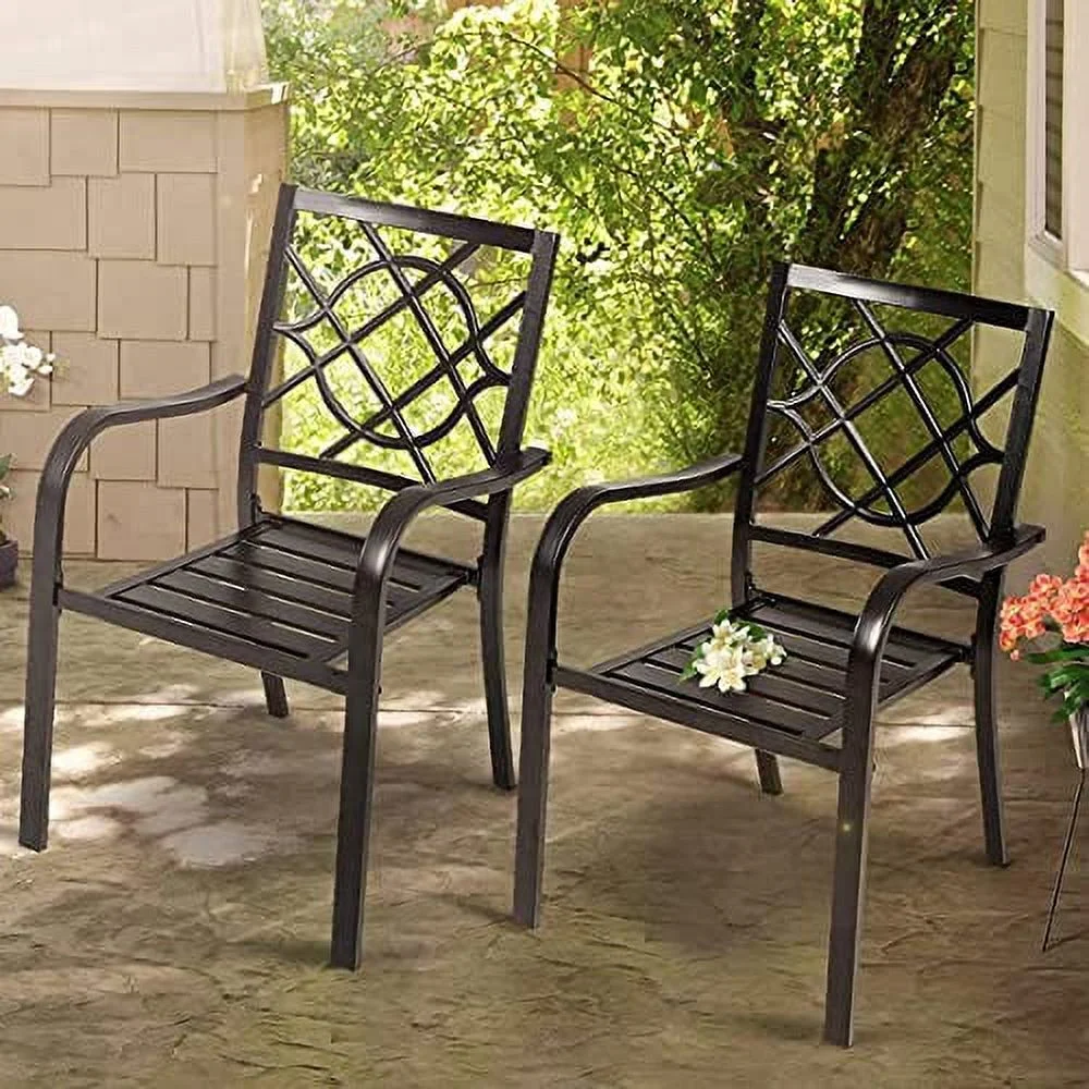 Oakcloud 2 Pieces Patio Wrought Iron Chairs, Metal Outdoor Dining Chairs, Stackable Dining Chairs with Armrest for Garden Backyard, 300 LBs, Black