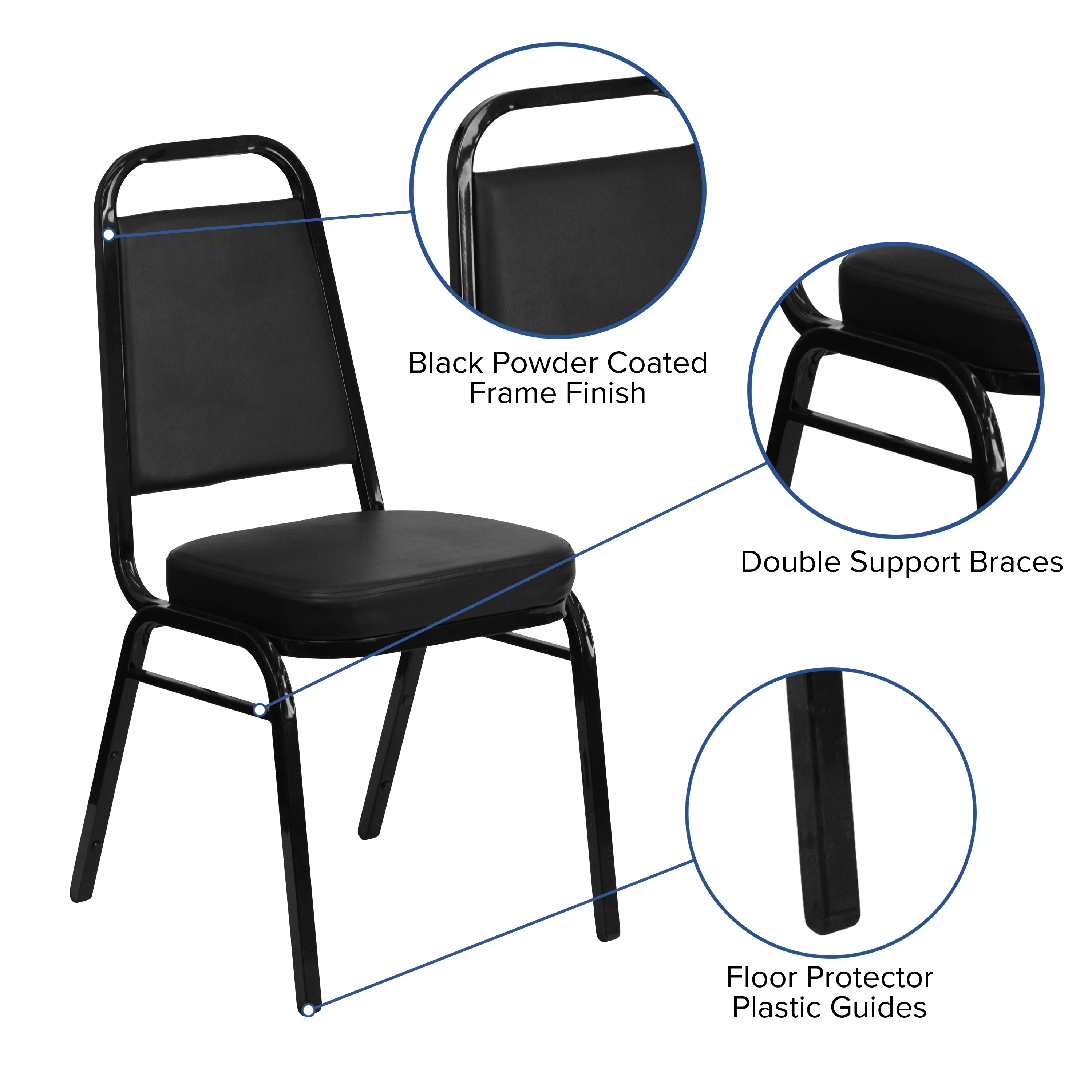 Emma + Oliver Trapezoid Back Banquet Chair, Black Vinyl/Black Frame 2.5