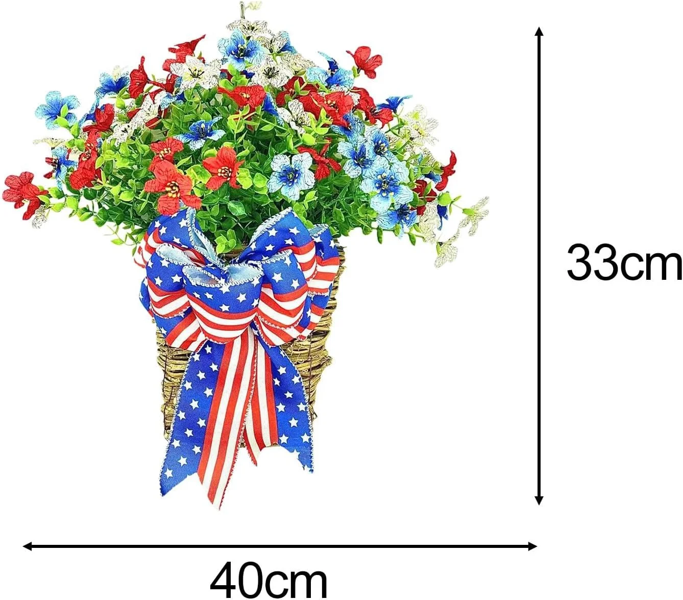 Independence Day Wreath Patriotic American Wreath for Front Door Wall Hanging Ornament for Outdoor Fireplace Mantels Window
