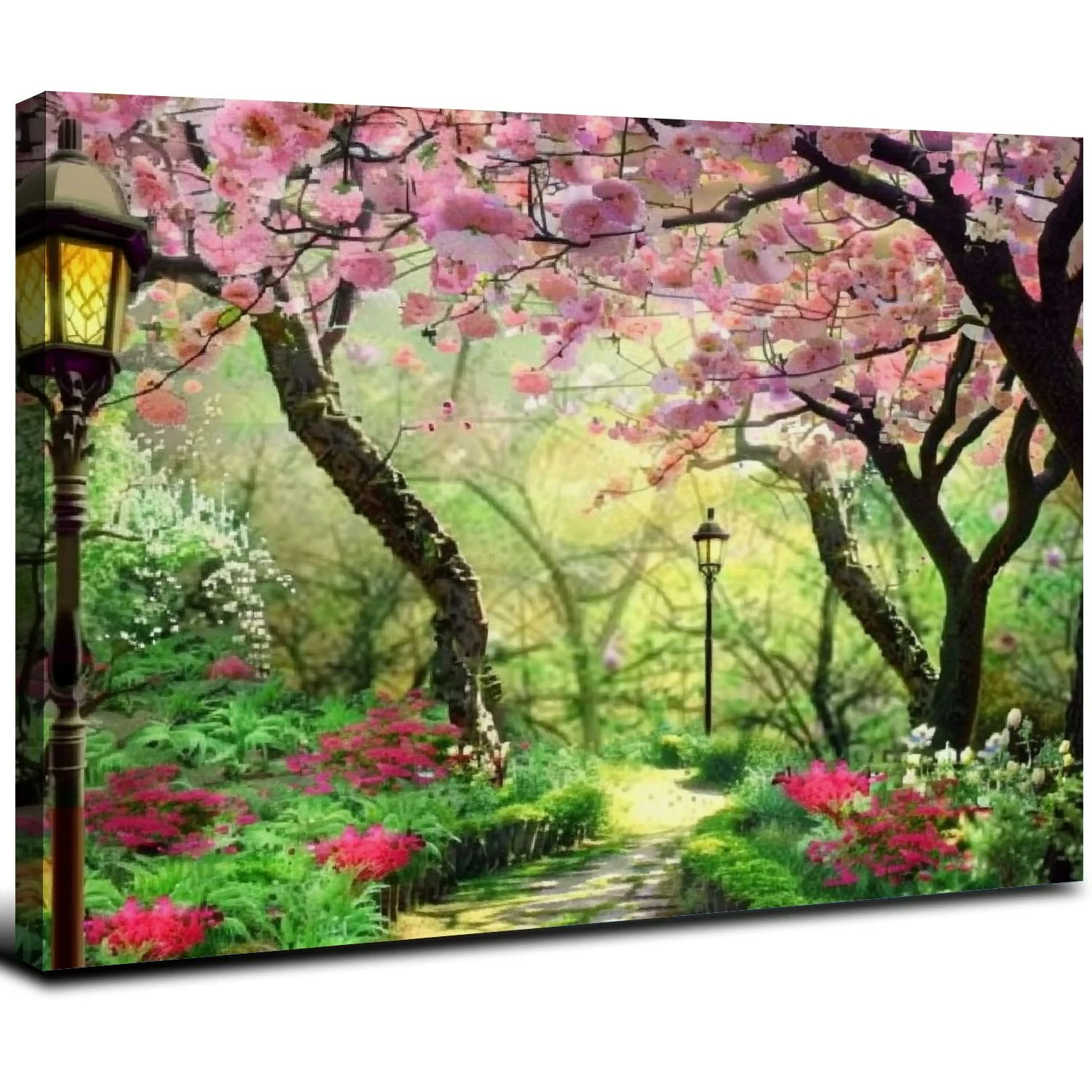 RUIYC Canvas wall art painting pink cherry blossom 1 piece park tree forest wallpaper spring landscape picture poster print ready to hang living room bedroom artwork 20x16inch