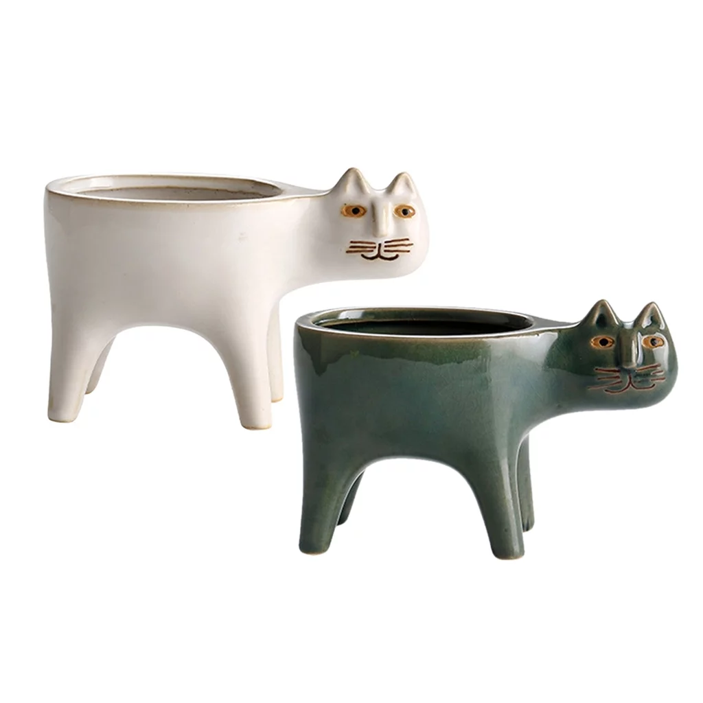 2PCS Lovely Ceramic Flower Pot Fairy Garden Cactus Succulent Pots Vase