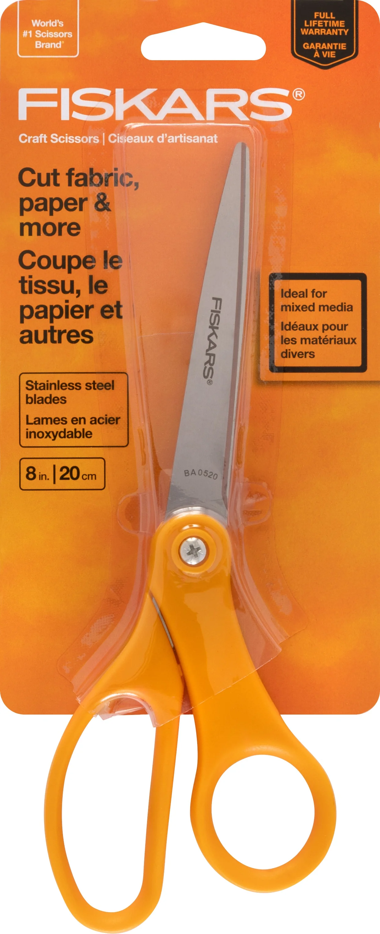 Fiskars 8 Inch Multi Purpose Scissors, Stainless Steel Blades, 1 Count, All Purpose Scissors