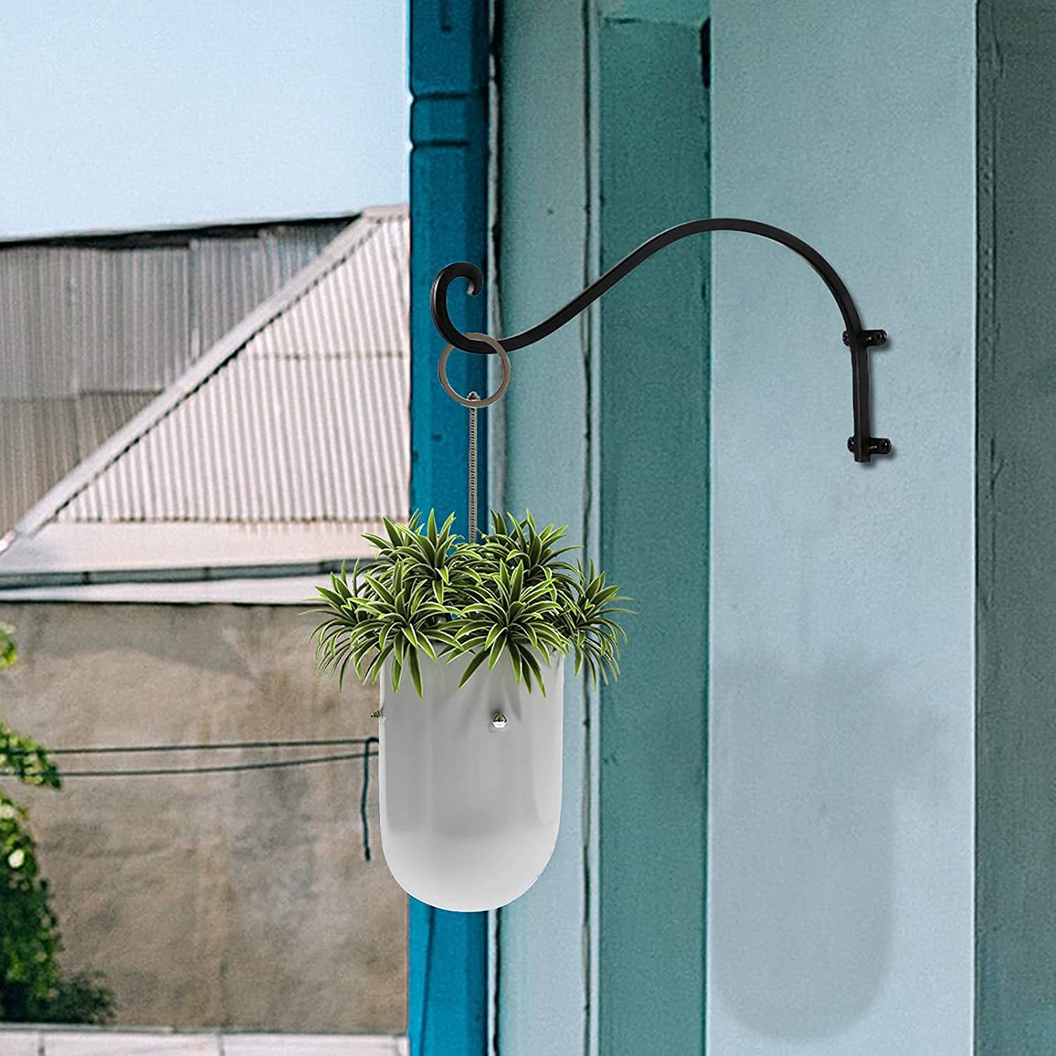 Wall Hanging Plant Brackets, 2 Pack 12 Inch Retro Iron Metal Plant Hooks, Hanging Baskets Plant Hangers Outdoor Indoor, Shepards Hooks for Outdoor Hanging Plants Lantern Bird Feeder, Black