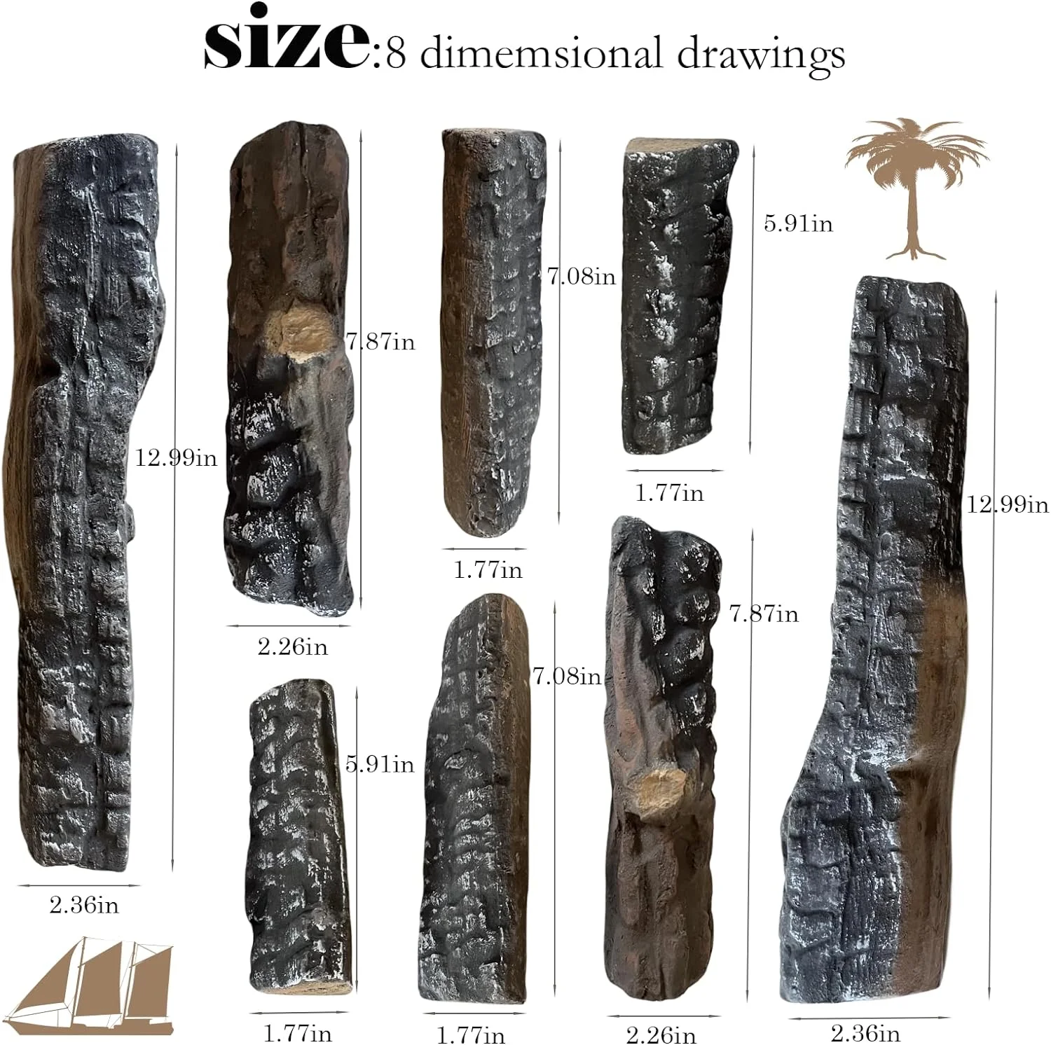 Gas Logs 8pcs Gas Fireplace logs,Simulated Fake firewood,Ceramic,Ventless,Decoration,use Outdoor Fireplaces and Fire Pits