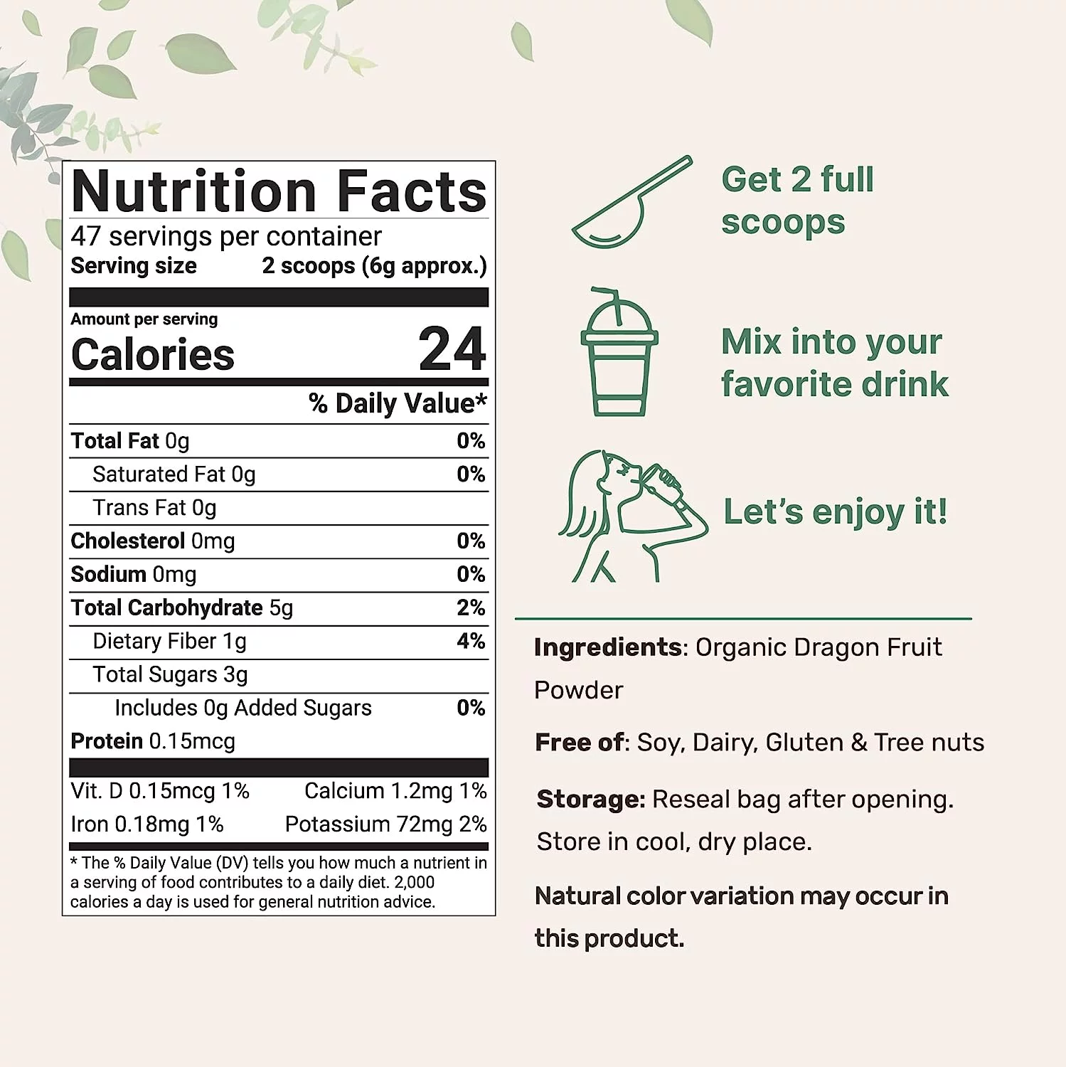 Organic Dragon Fruit Powder, 10oz | 100% Natural Fruit Powder | Freeze-Dried Pink Pitaya Source | No Sugar & Additives | Great Flavor for Drinks, Smoothie, & Beverages | Non-GMO & Vegan Friendly