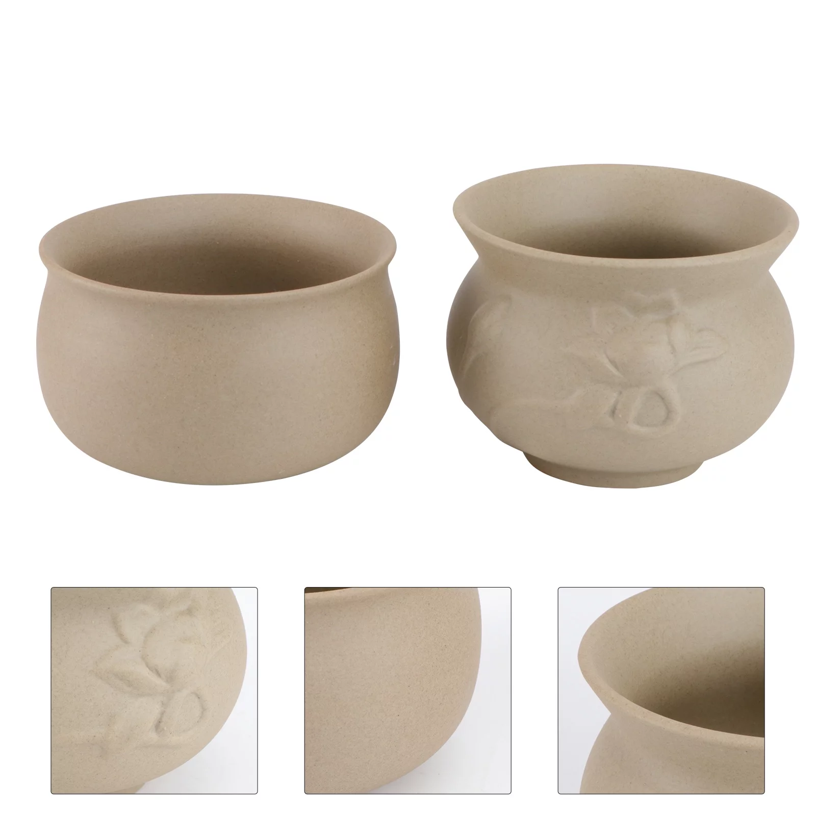 Guichaokj 2PCS Simple Ceramic Flowerpot Hand-painted Plain Fired Succulent Pot (Khaki)