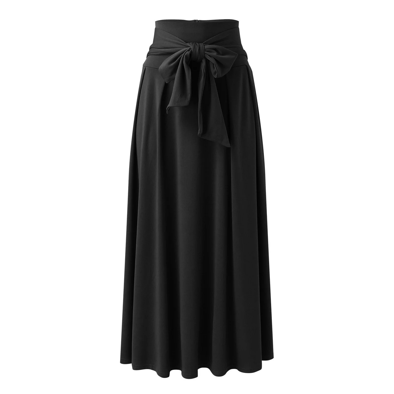 Winter Skater Skirt Women'S Elegant High Waist Skirt Tie Front Pleated Maxi Skirts Skirt Hangers Wood