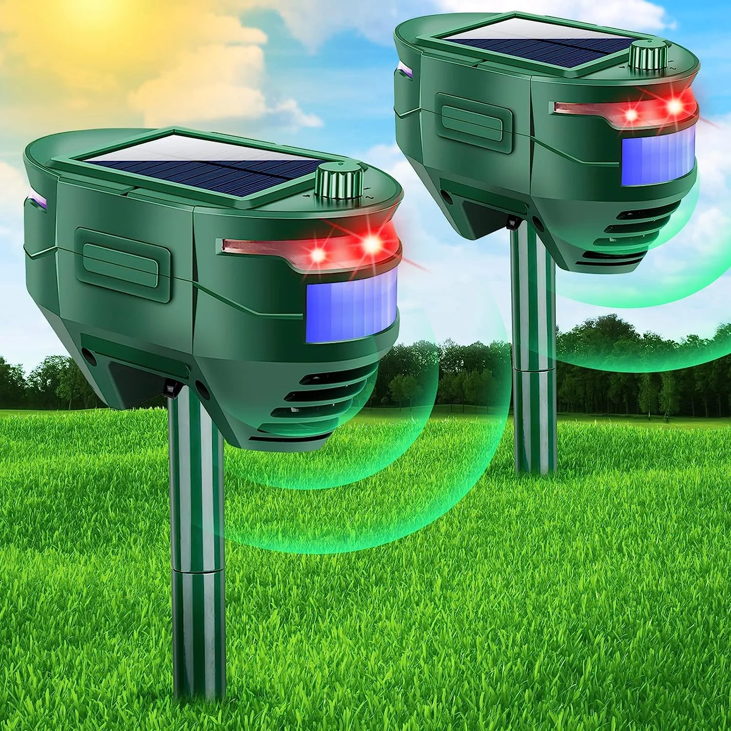 G·PEH Outdoor Solar Animal Repeller Ultrasonic Dog Cat Deterrent Flashlight & Motion Activated Safe for Humans Garden Pest Control Solution(2Pack)