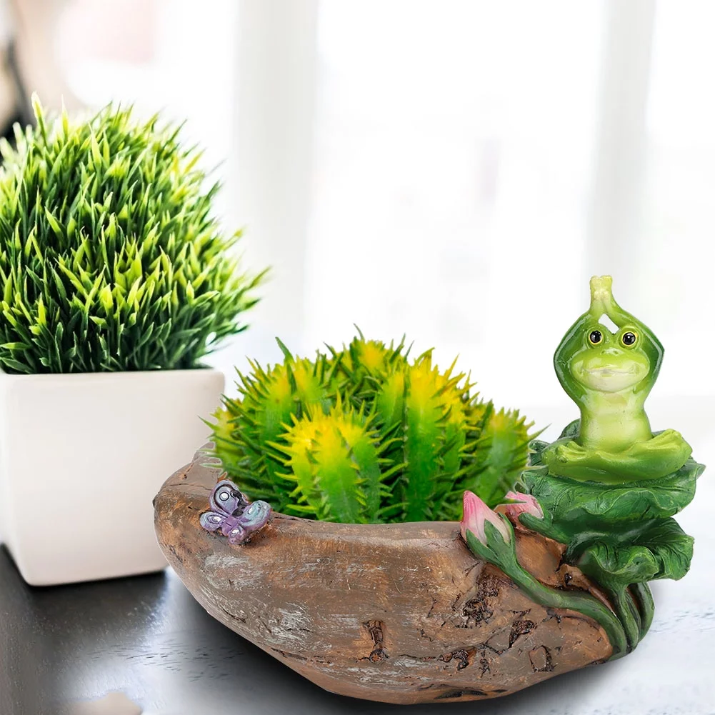 Verdant Touch Desktop Plant Pot Mini Resin Cartoon Animal Flowerpot Decoration Desktop Succulent Plant Pot OrnamentFrog Yoga